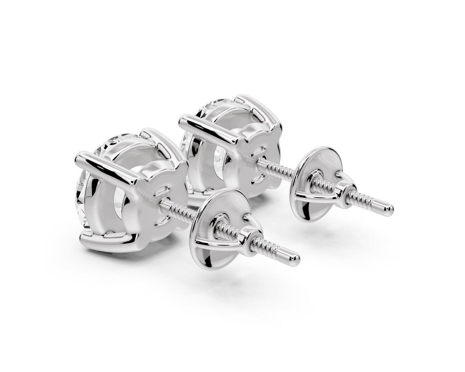 14K White Gold Round Cut 4ct Diamond Stud Earrings