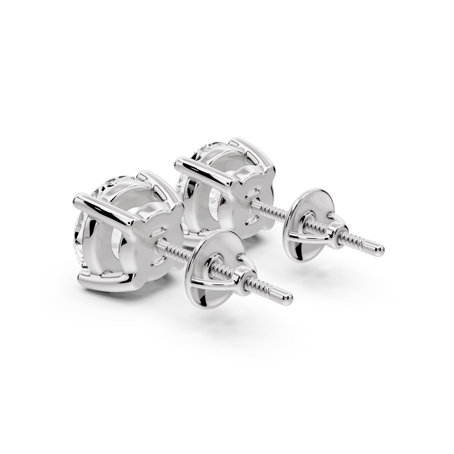14K White Gold Round Cut 4ct Diamond Stud Earrings