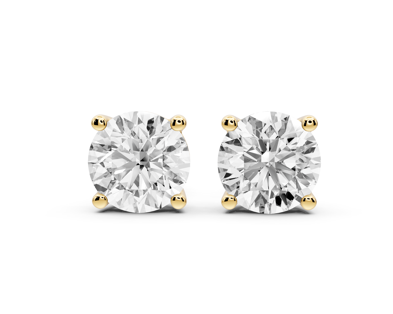 14K Yellow Gold Round Cut 4ct Diamond Stud Earrings