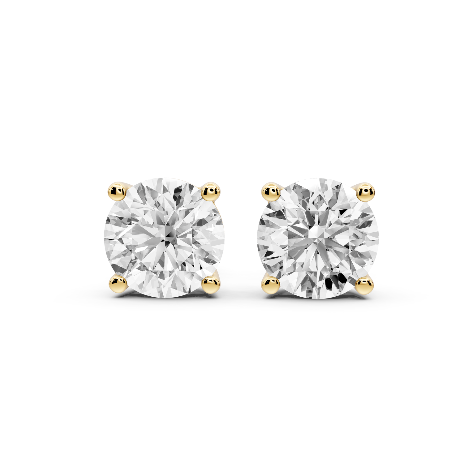 14K Yellow Gold Round Cut 4ct Diamond Stud Earrings