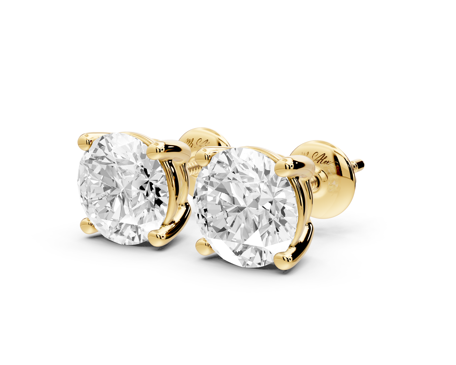 14K Yellow Gold Round Cut 4ct Diamond Stud Earrings