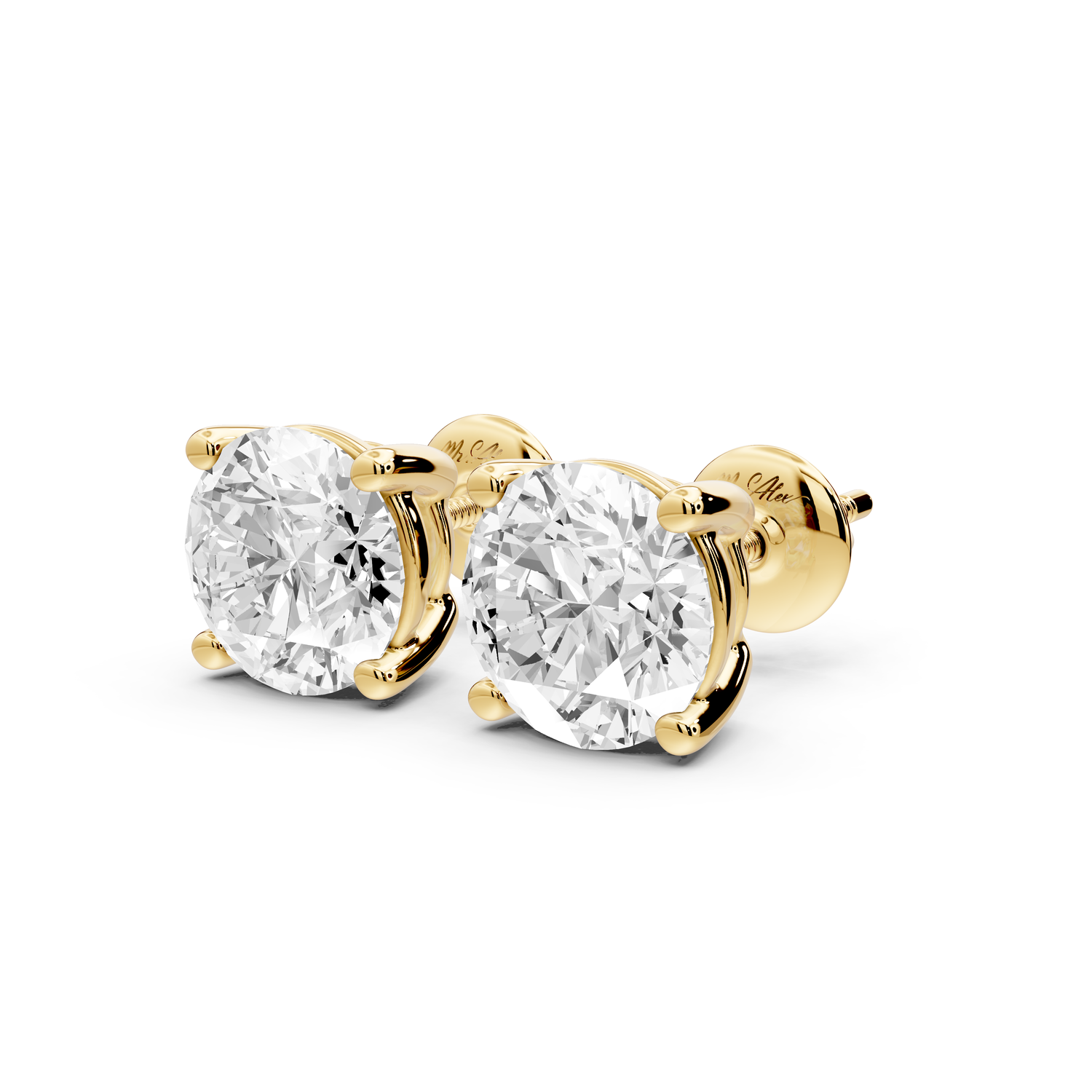 14K Yellow Gold Round Cut 4ct Diamond Stud Earrings