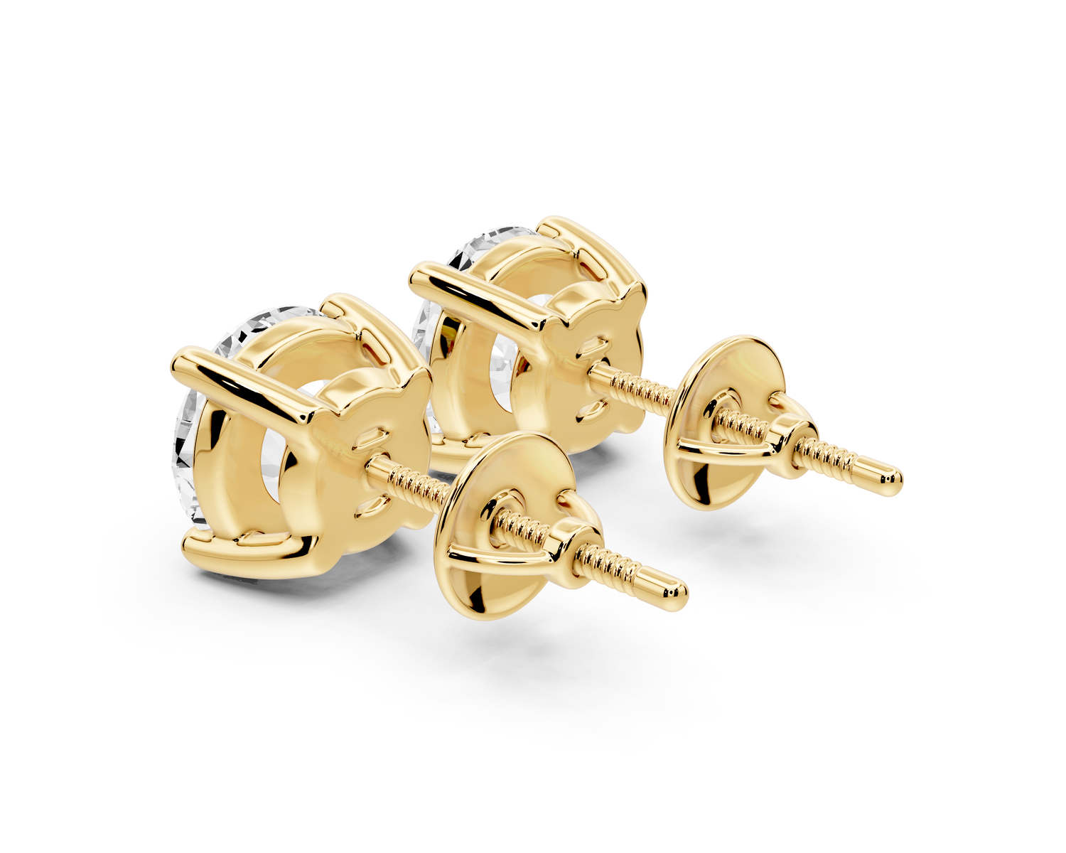 14K Yellow Gold Round Cut 4ct Diamond Stud Earrings