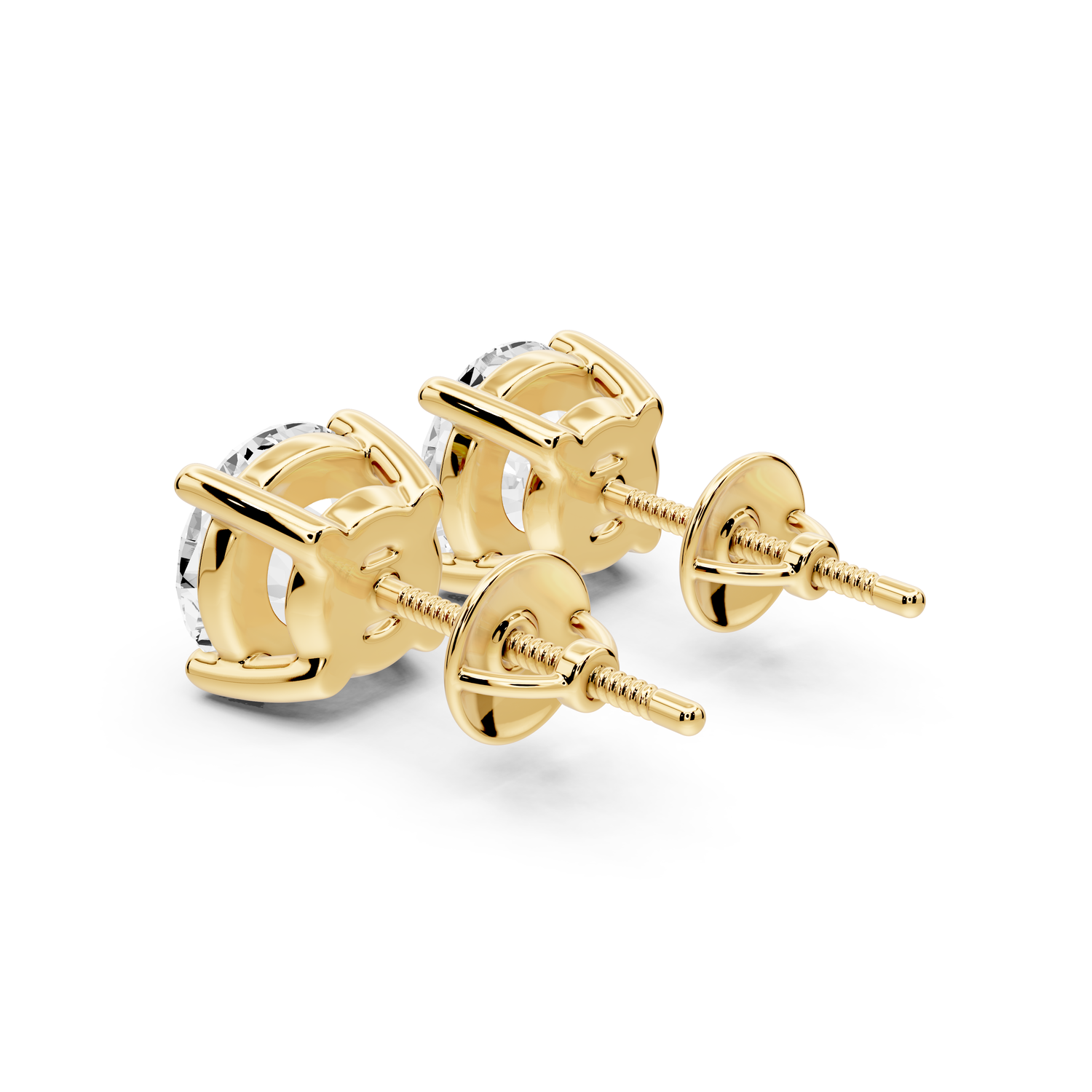 14K Yellow Gold Round Cut 4ct Diamond Stud Earrings