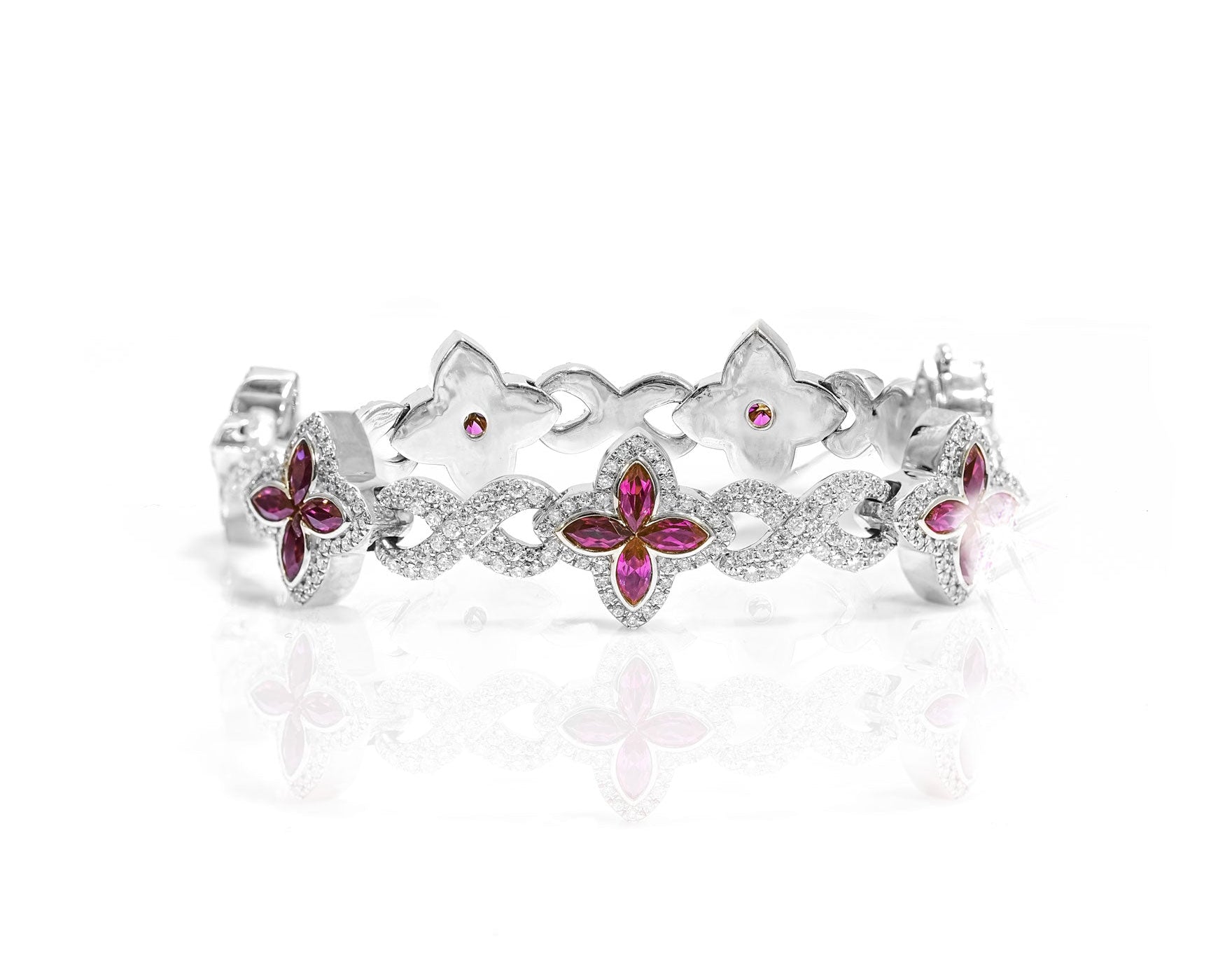 10k Floral Infinity Bracelet with Red Sapphire Diamond Accents 5.0ct - Mr. Alex Jewelry