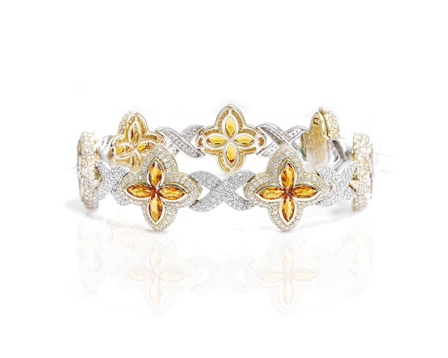 10k Floral Infinity Bracelet with Yellow Sapphire and Diamond Accents 7.50ct - Mr. Alex Jewelry