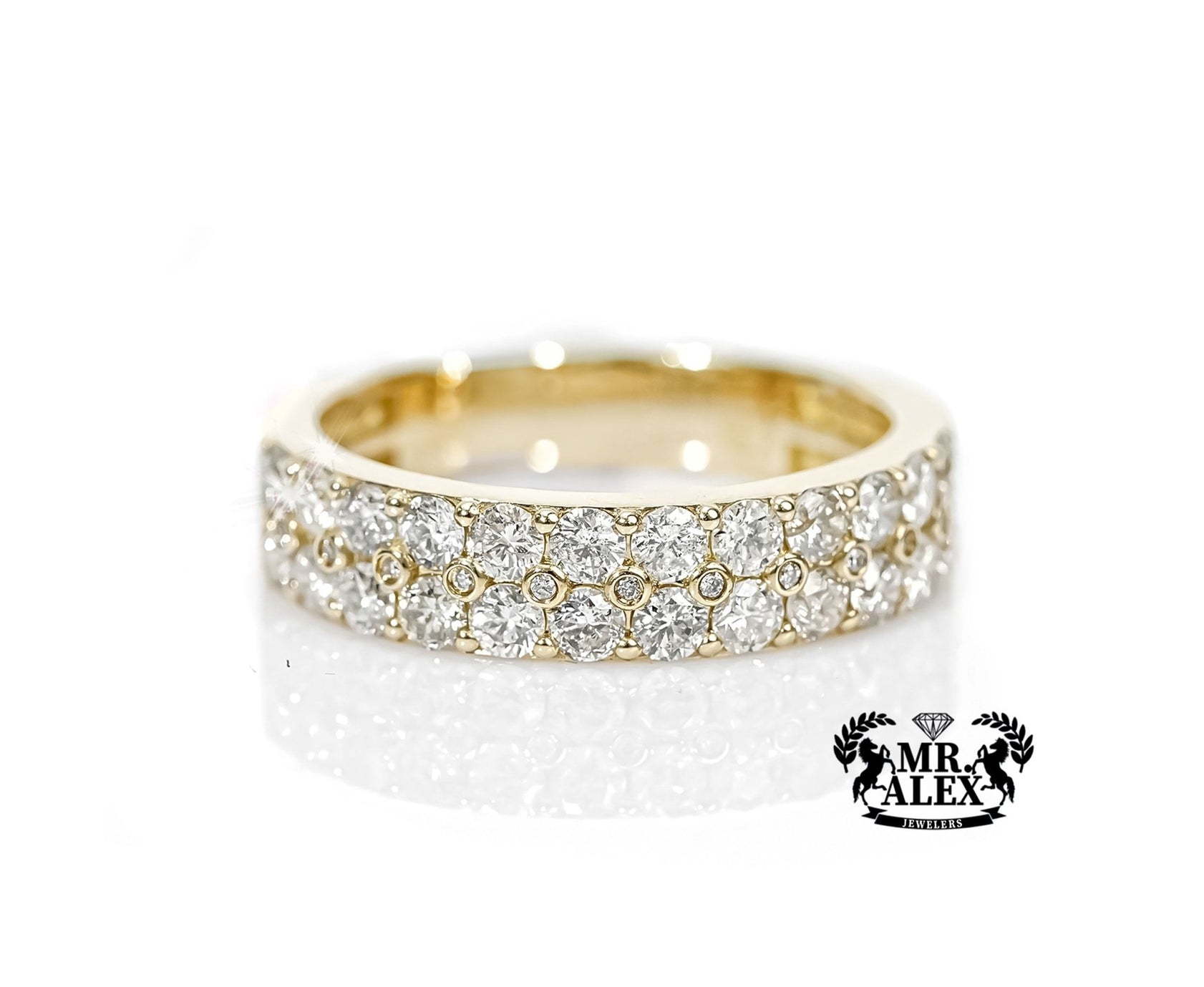 10k Gold Double Row Diamond Ring Band 1.75ct - Mr. Alex Jewelry