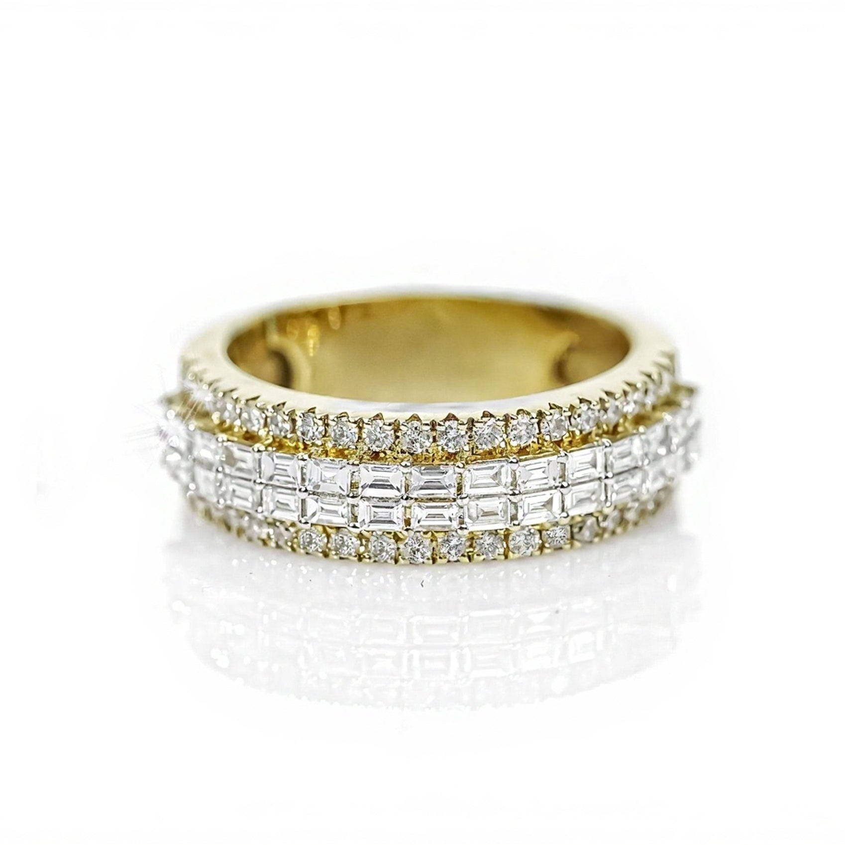 10k Gold Emerald-Cut & Round Diamond Band 1.50ct - Mr. Alex Jewelry