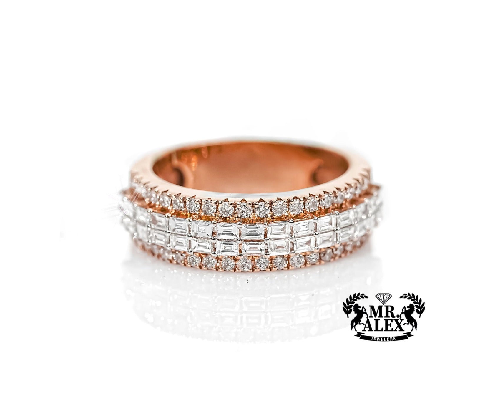 10k Gold Emerald-Cut & Round Diamond Band 1.50ct - Mr. Alex Jewelry