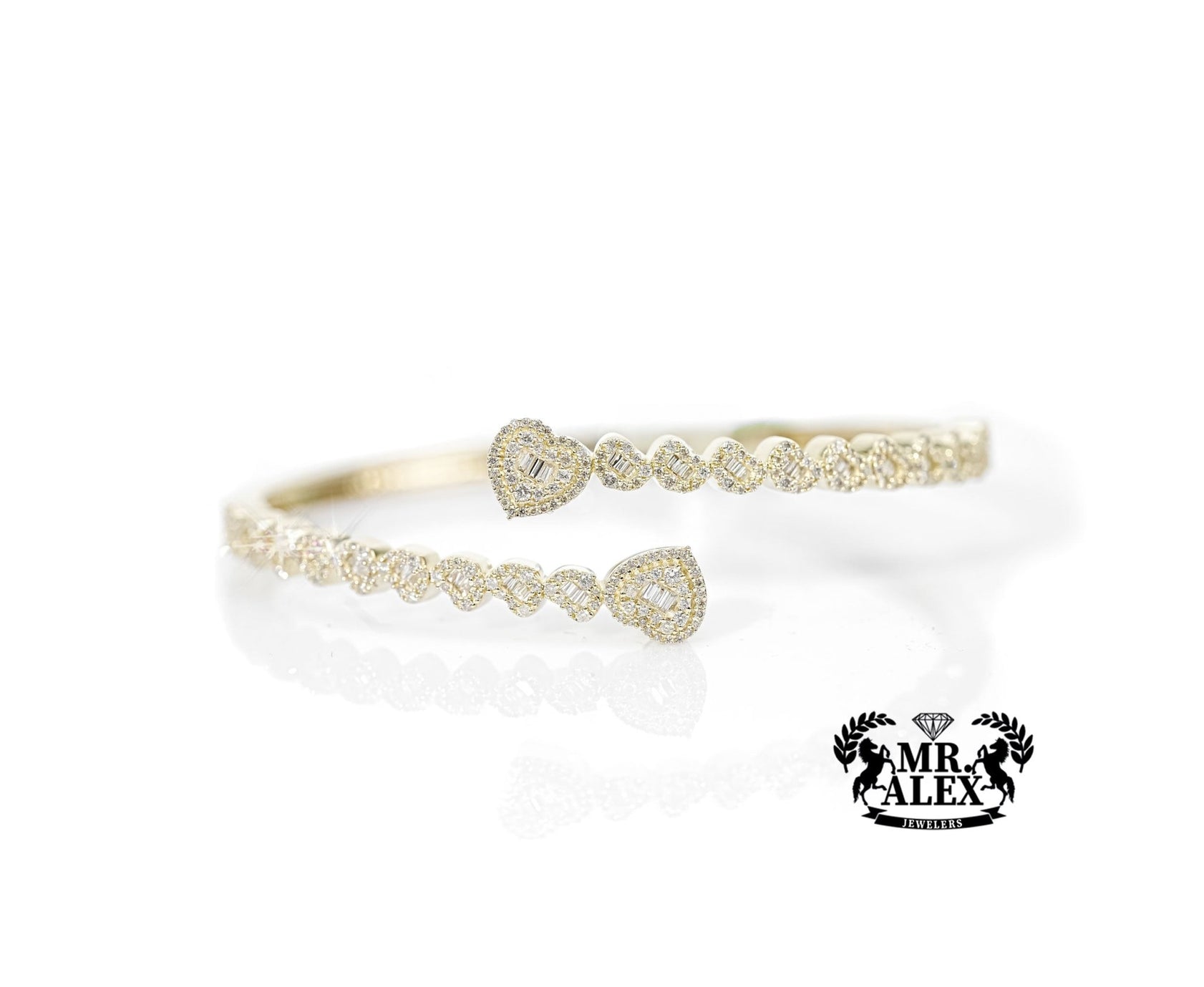 10k Gold Enveloped Hearts Diamond Bangle 1.50ct - Mr. Alex Jewelry