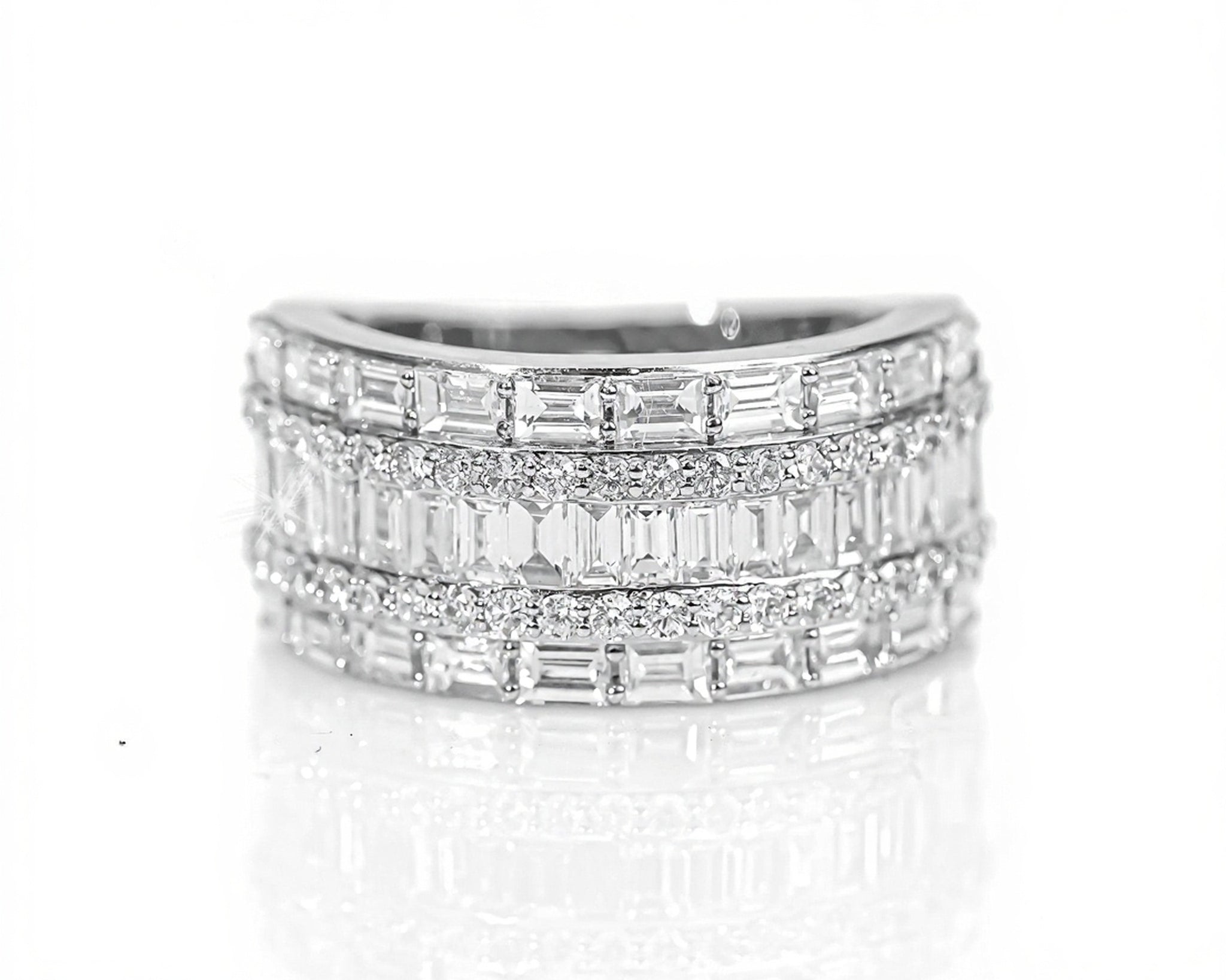 10k Gold Five-Row Emerald & Round Cut Diamond Ring 3.50ct - Mr. Alex Jewelry