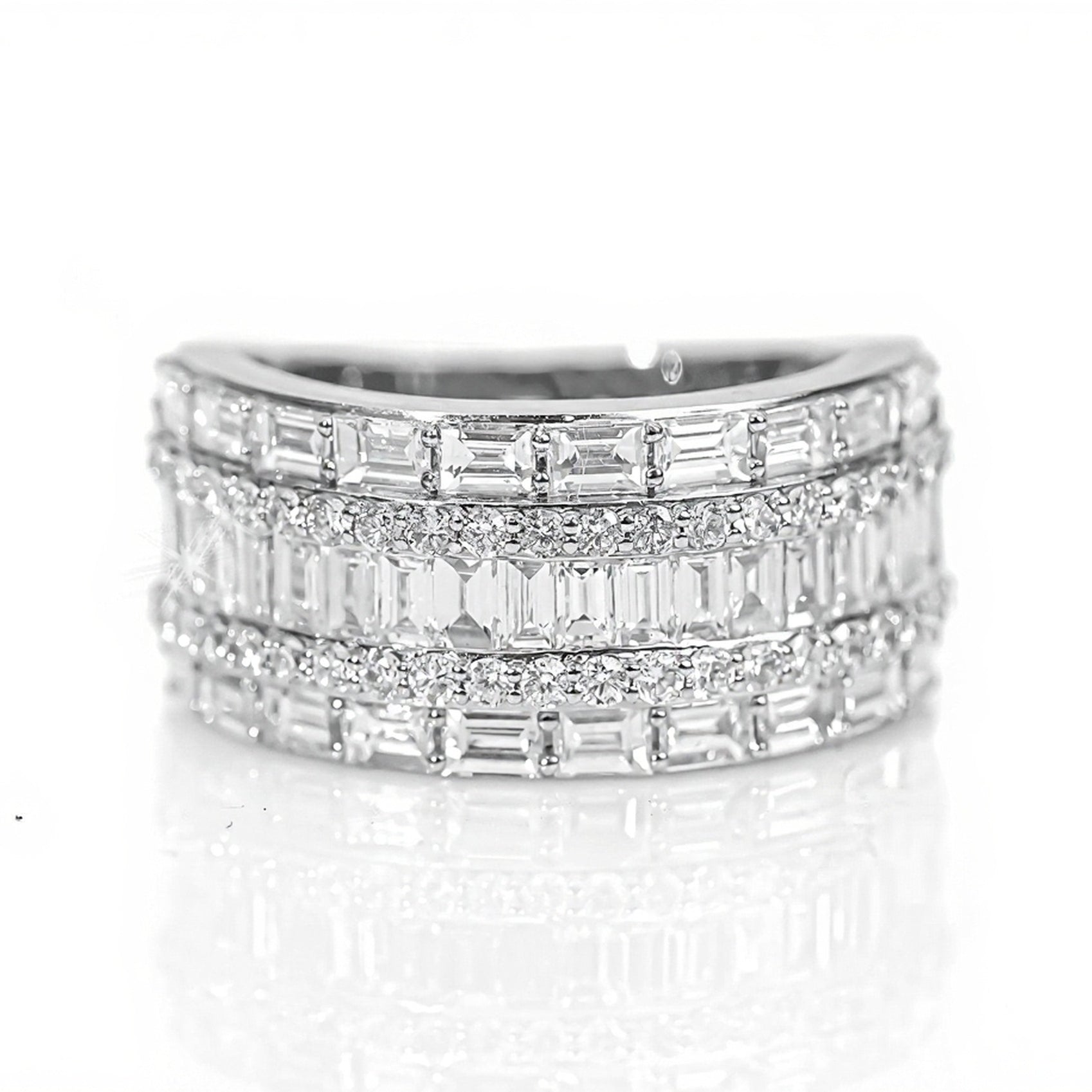 10k Gold Five-Row Emerald & Round Cut Diamond Ring 3.50ct - Mr. Alex Jewelry