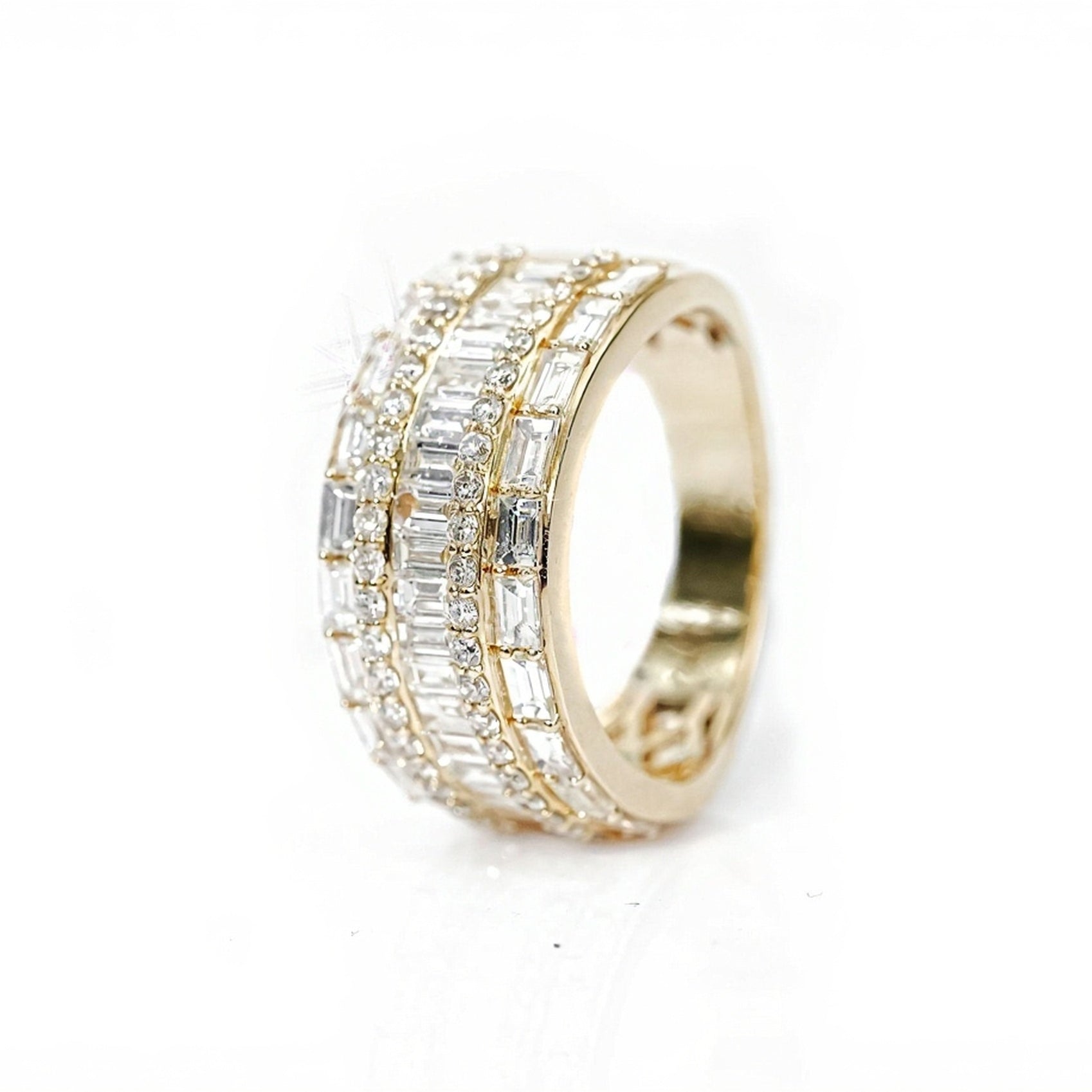 10k Gold Five-Row Emerald & Round Cut Diamond Ring 3.50ct - Mr. Alex Jewelry