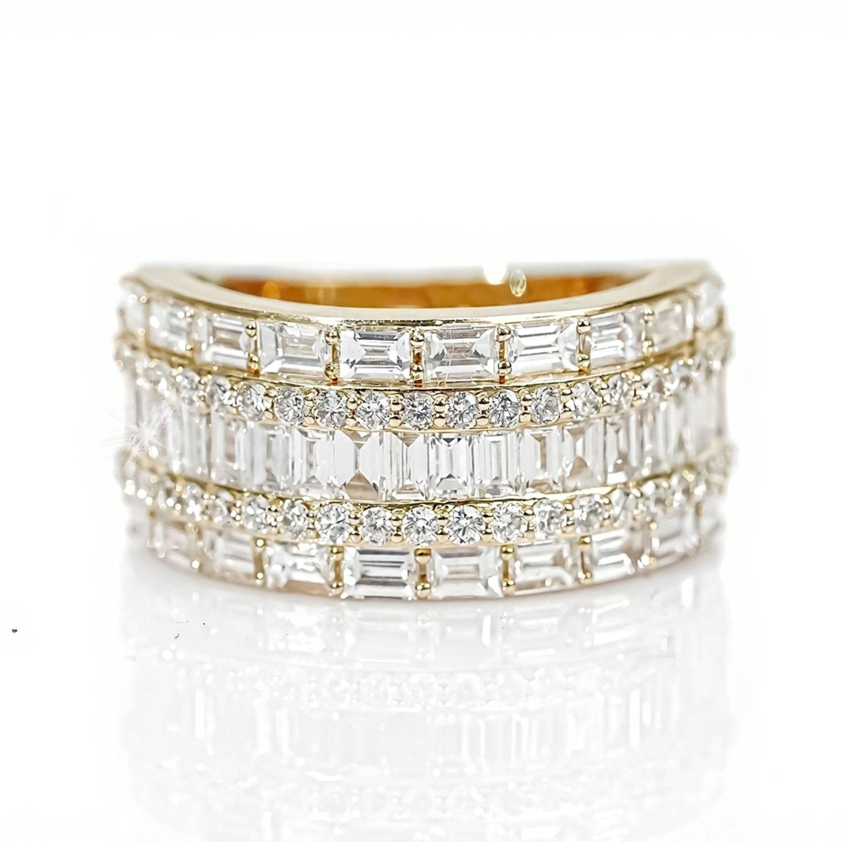10k Gold Five-Row Emerald & Round Cut Diamond Ring 3.50ct - Mr. Alex Jewelry