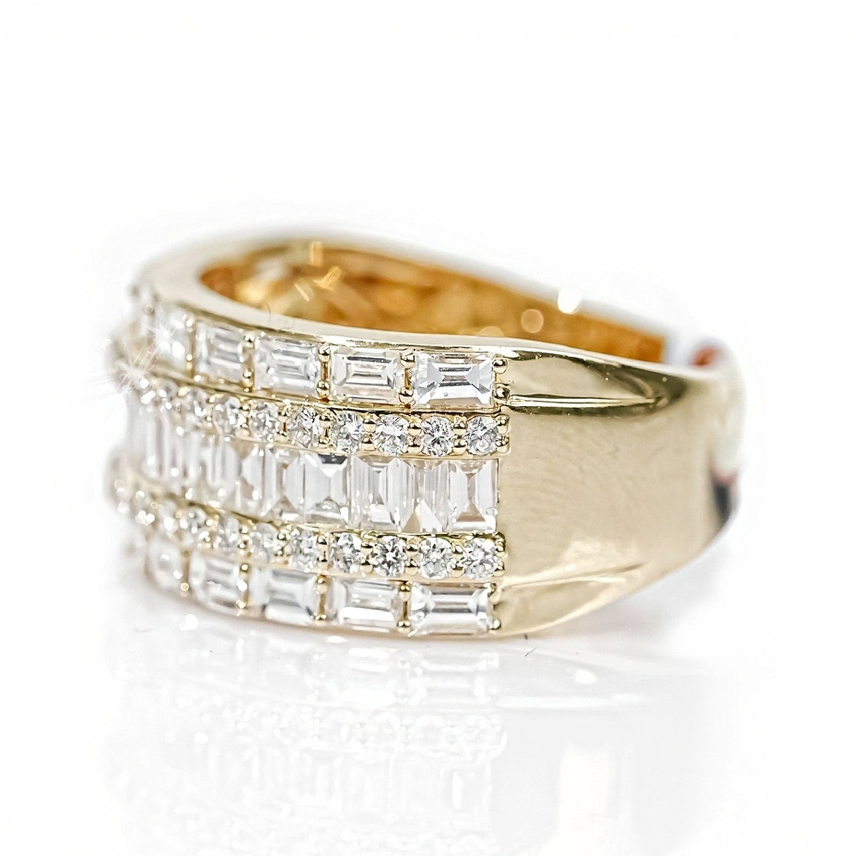 10k Gold Five-Row Emerald & Round Cut Diamond Ring 3.50ct - Mr. Alex Jewelry