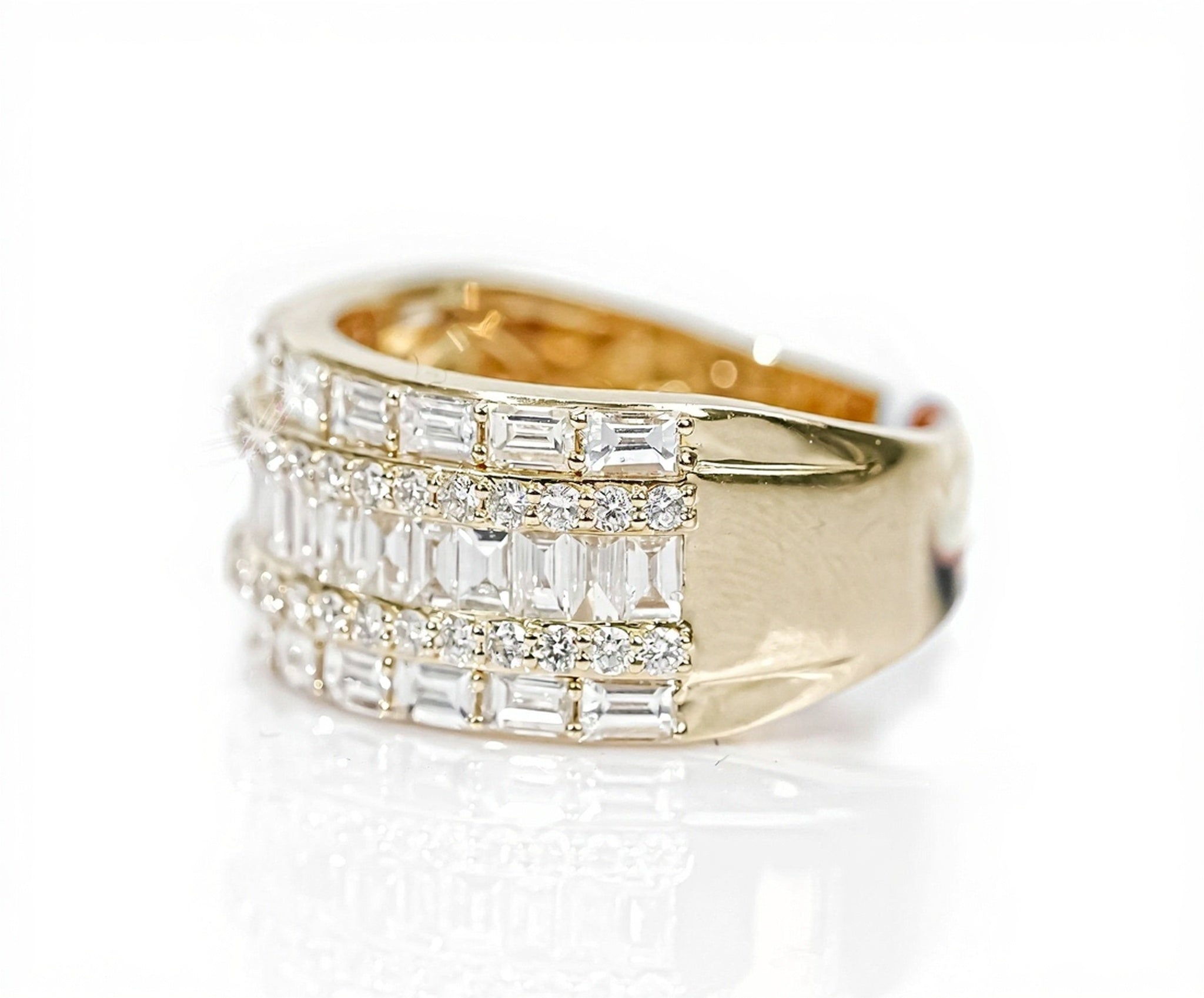 10k Gold Five-Row Emerald & Round Cut Diamond Ring 3.50ct - Mr. Alex Jewelry