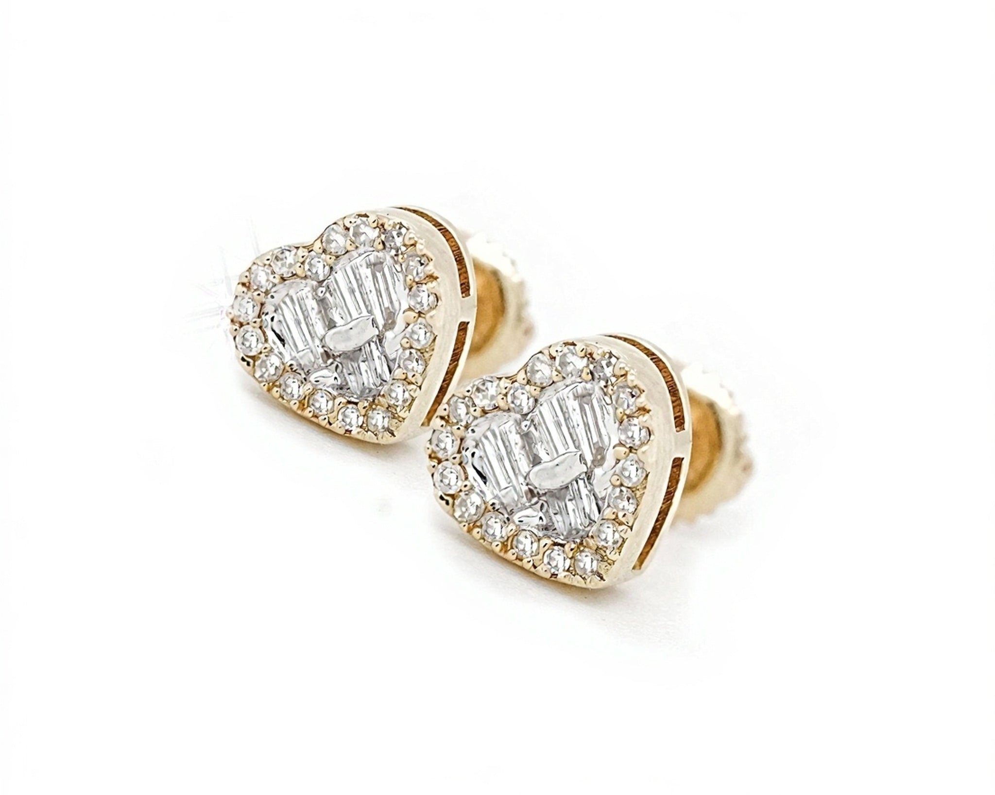 10k Gold Heart Baguette Diamond Stud Earrings 0.30ct - Mr. Alex Jewelry