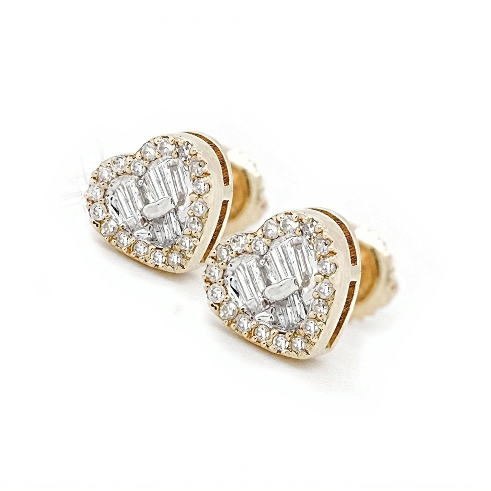 10k Gold Heart Baguette Diamond Stud Earrings 0.30ct - Mr. Alex Jewelry