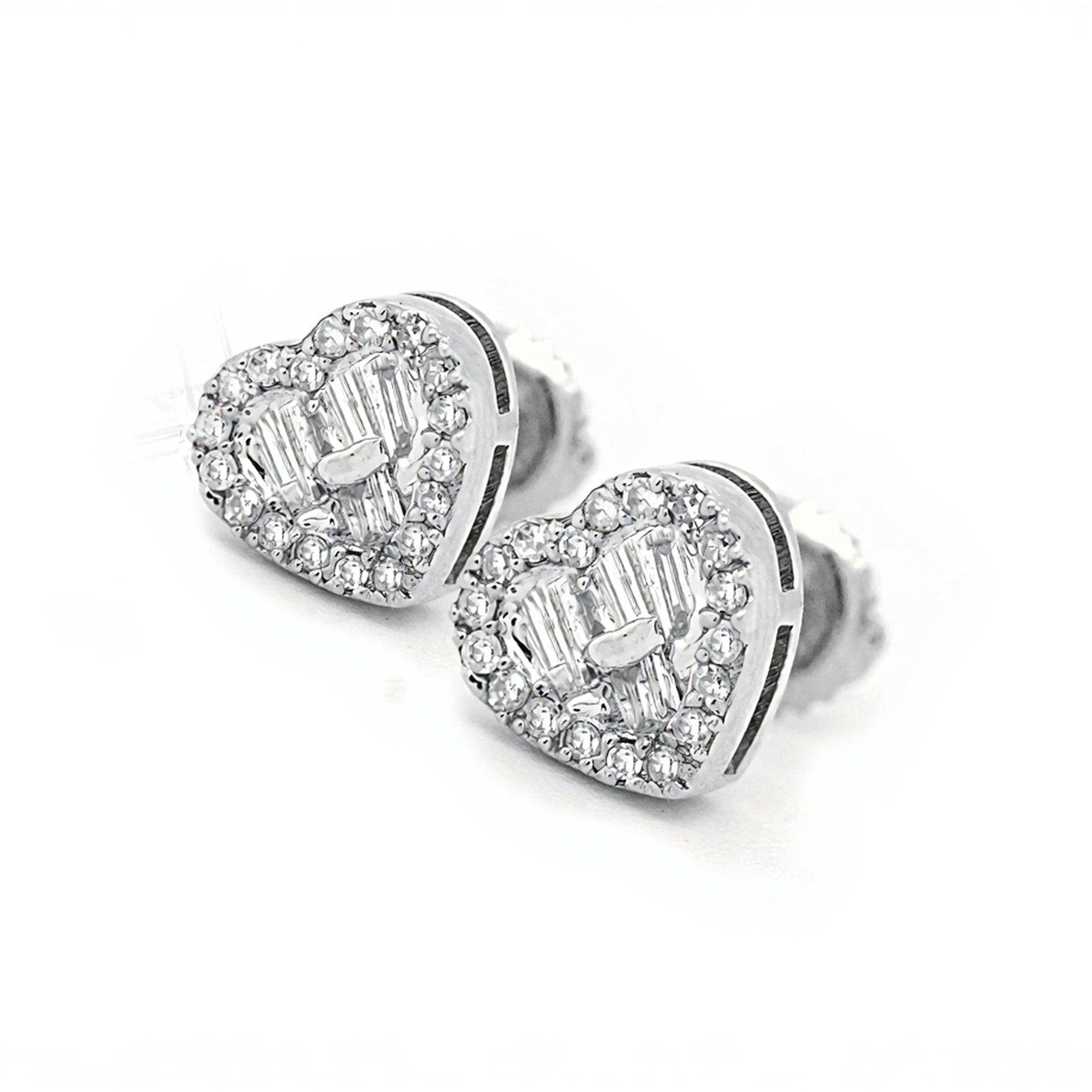 10k Gold Heart Baguette Diamond Stud Earrings 0.30ct - Mr. Alex Jewelry