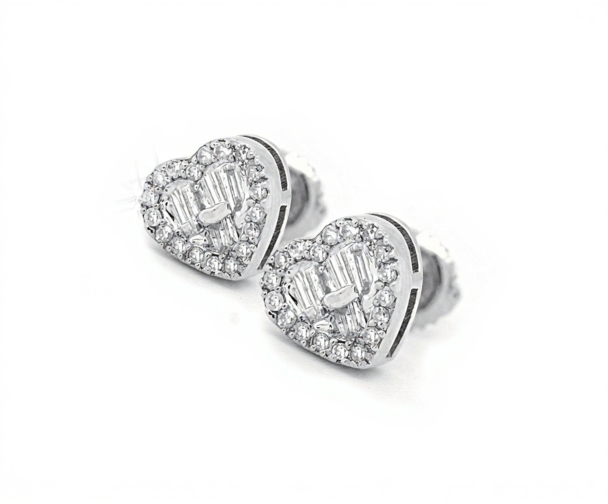 10k Gold Heart Baguette Diamond Stud Earrings 0.30ct - Mr. Alex Jewelry