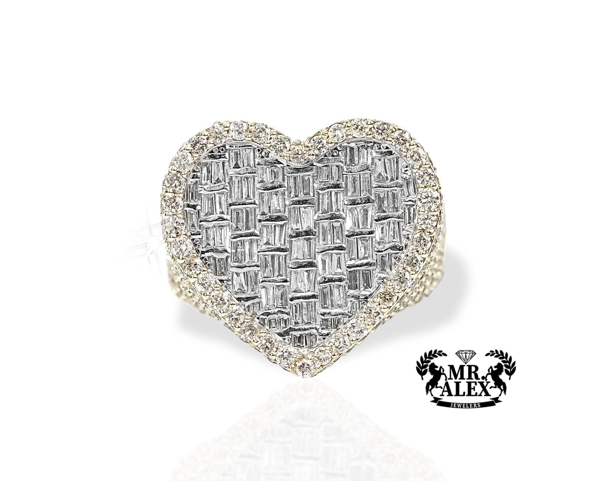 10k Gold Heart-Shaped Baguette Diamond Ring 3.80ct - Mr. Alex Jewelry