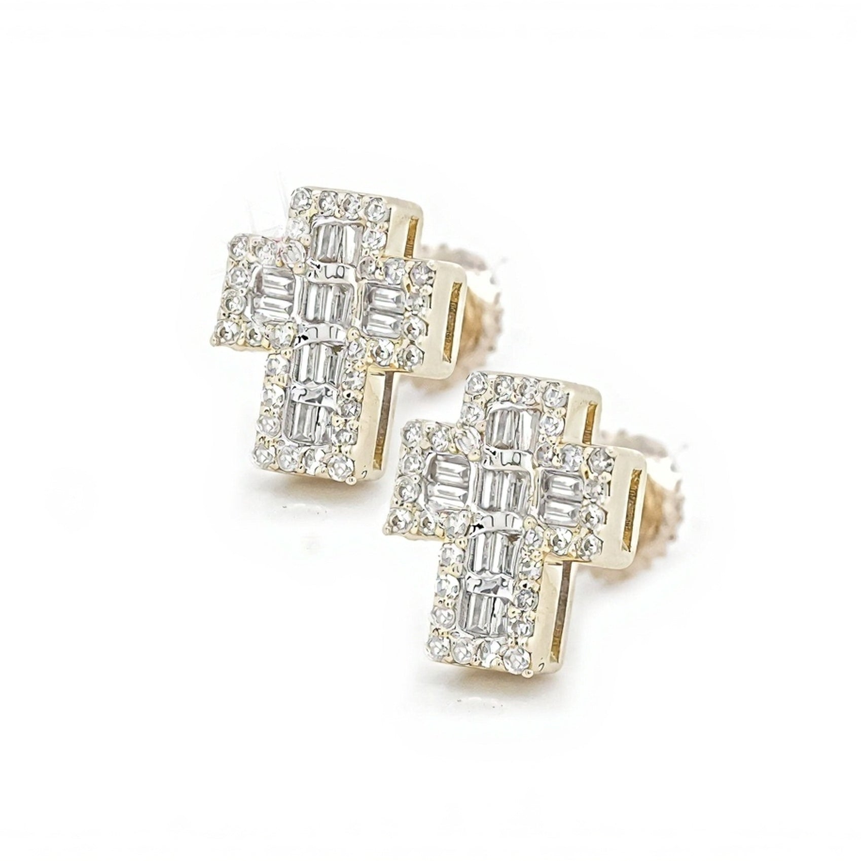 10k Gold Mini Cross Baguette Diamond Earrings 0.30ct - Mr. Alex Jewelry