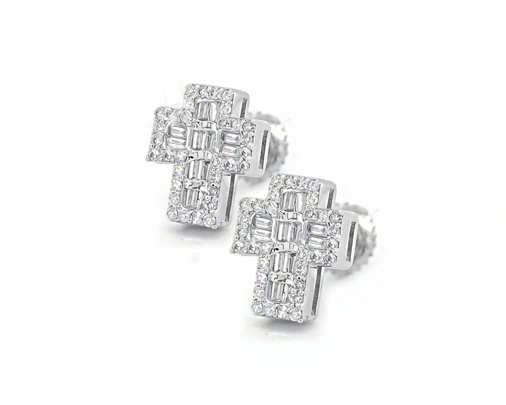 10k Gold Mini Cross Baguette Diamond Earrings 0.30ct - Mr. Alex Jewelry