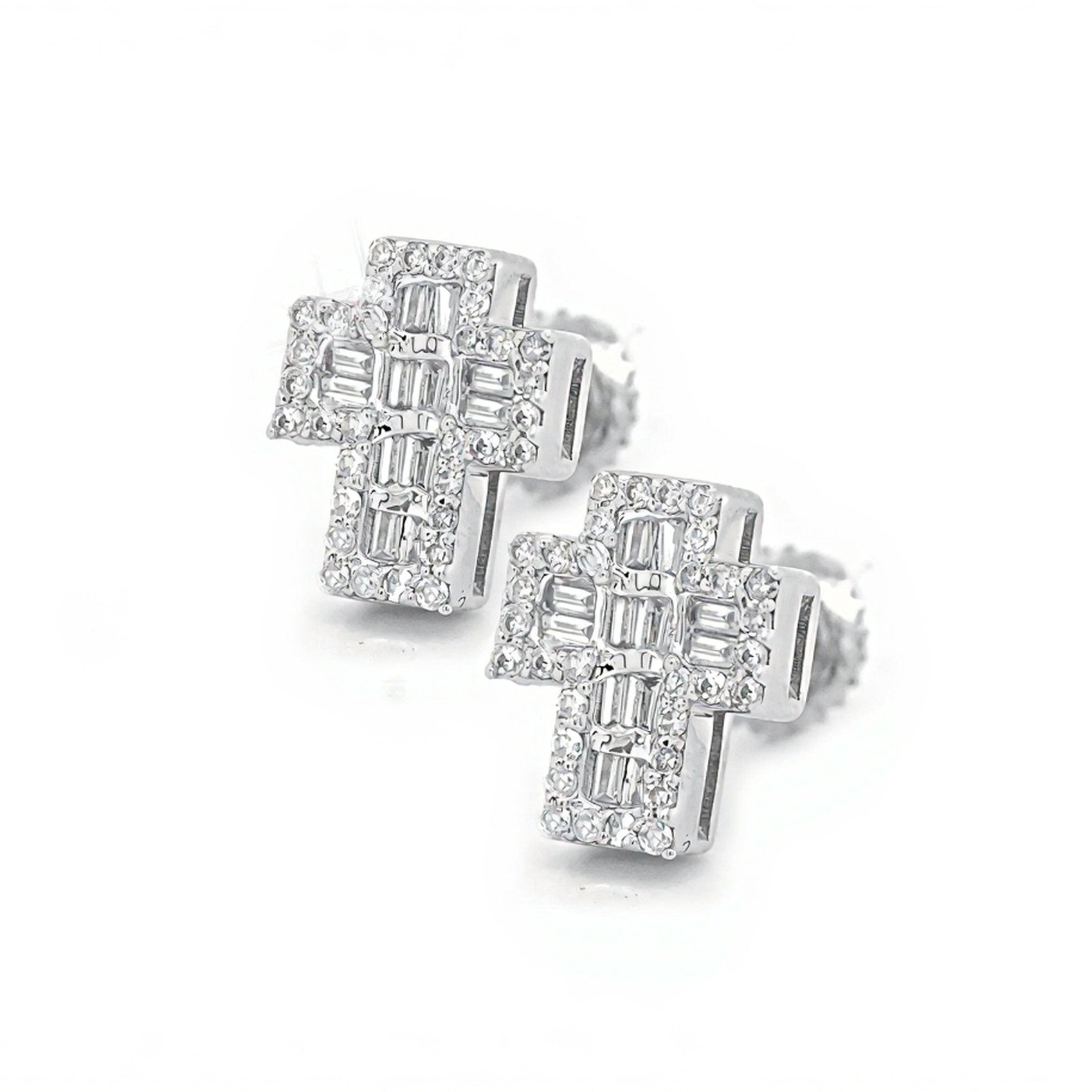 10k Gold Mini Cross Baguette Diamond Earrings 0.30ct - Mr. Alex Jewelry