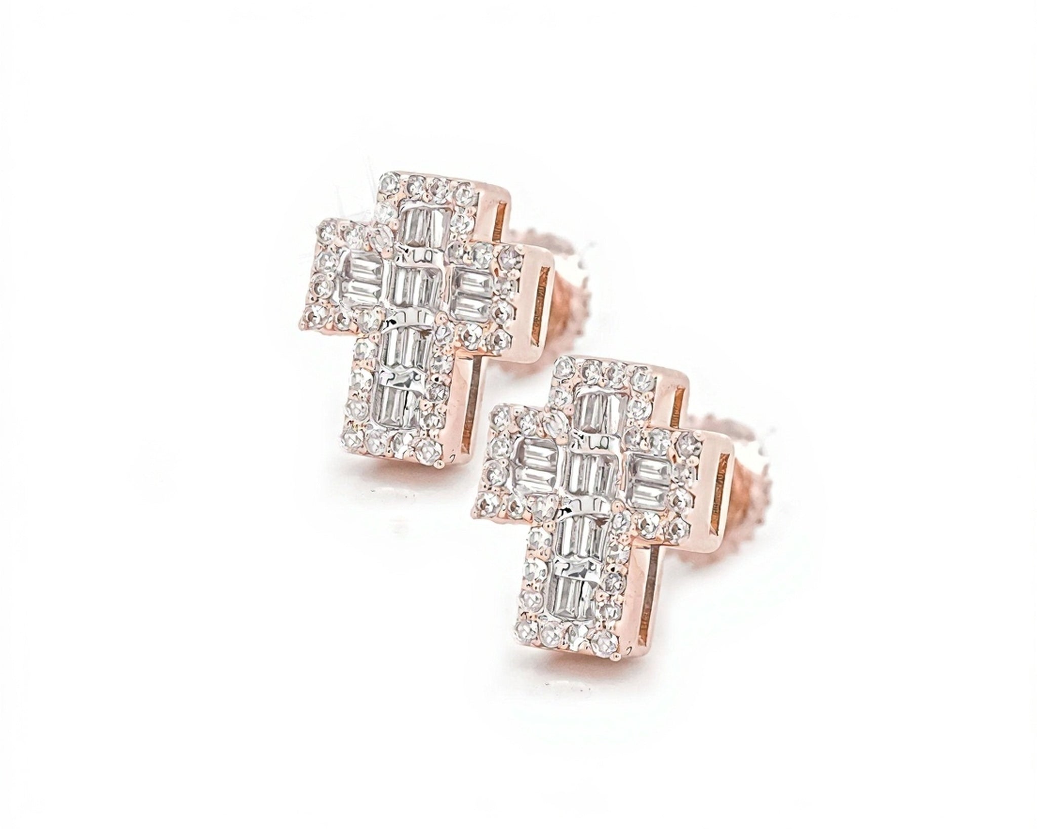 10k Gold Mini Cross Baguette Diamond Earrings 0.30ct - Mr. Alex Jewelry