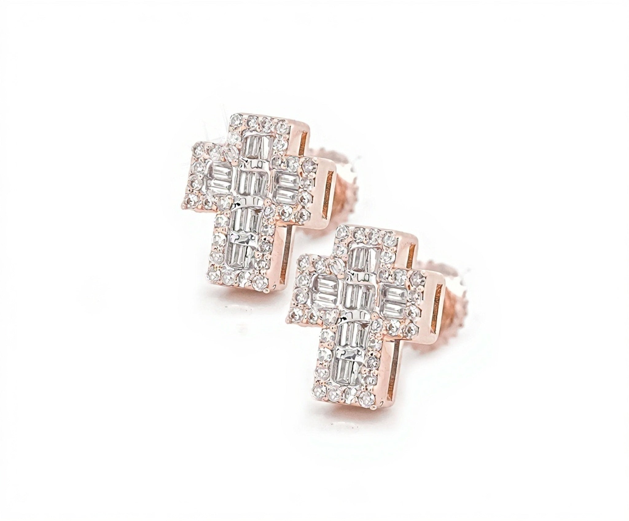10k Gold Mini Cross Baguette Diamond Earrings 0.30ct - Mr. Alex Jewelry