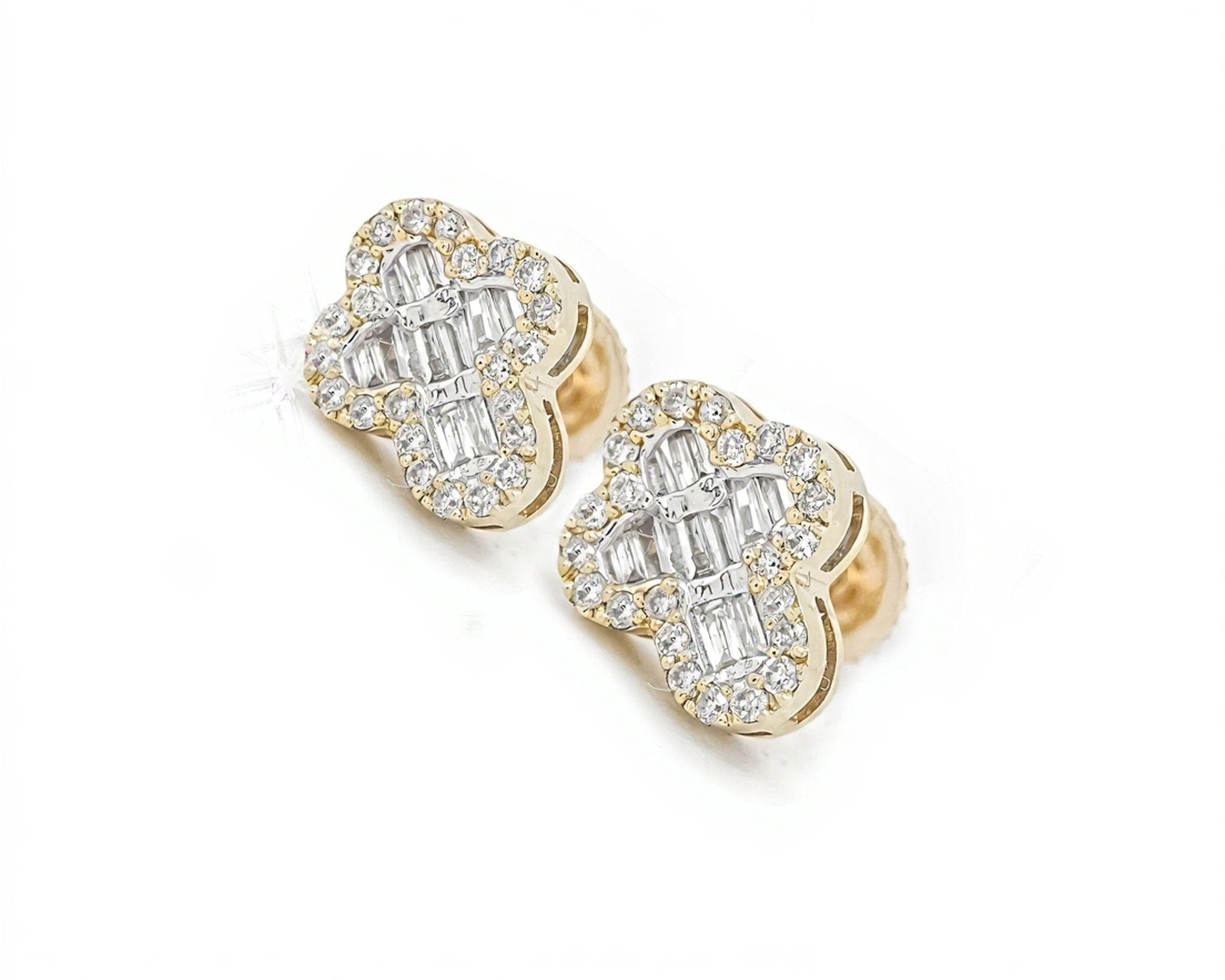 10k Gold Rounded Mini Cross Baguette Diamond Earrings 0.30ct - Mr. Alex Jewelry