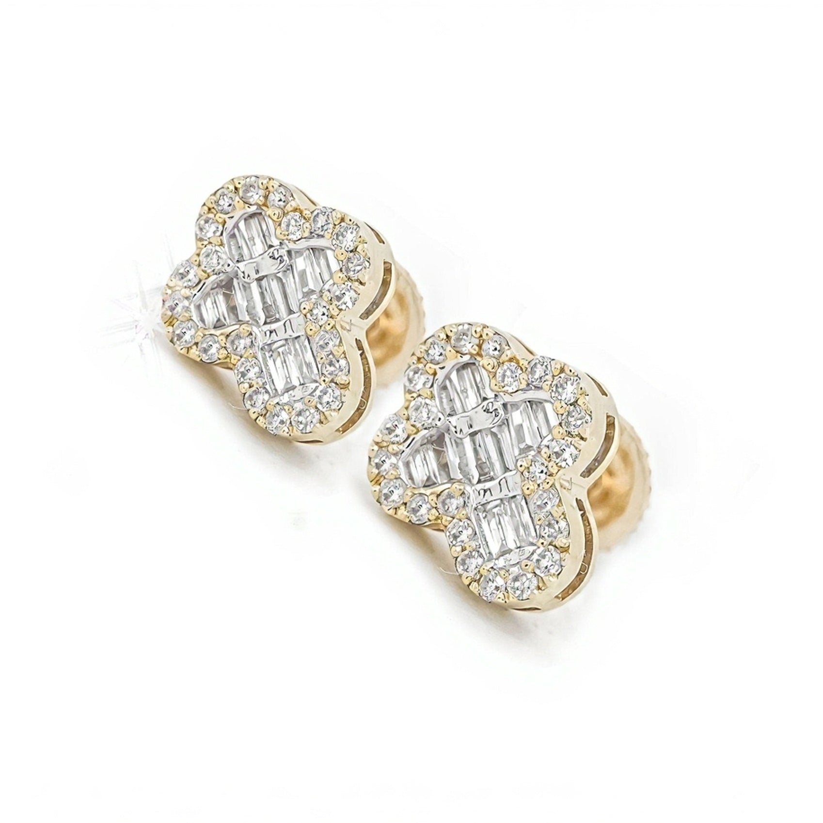 10k Gold Rounded Mini Cross Baguette Diamond Earrings 0.30ct - Mr. Alex Jewelry