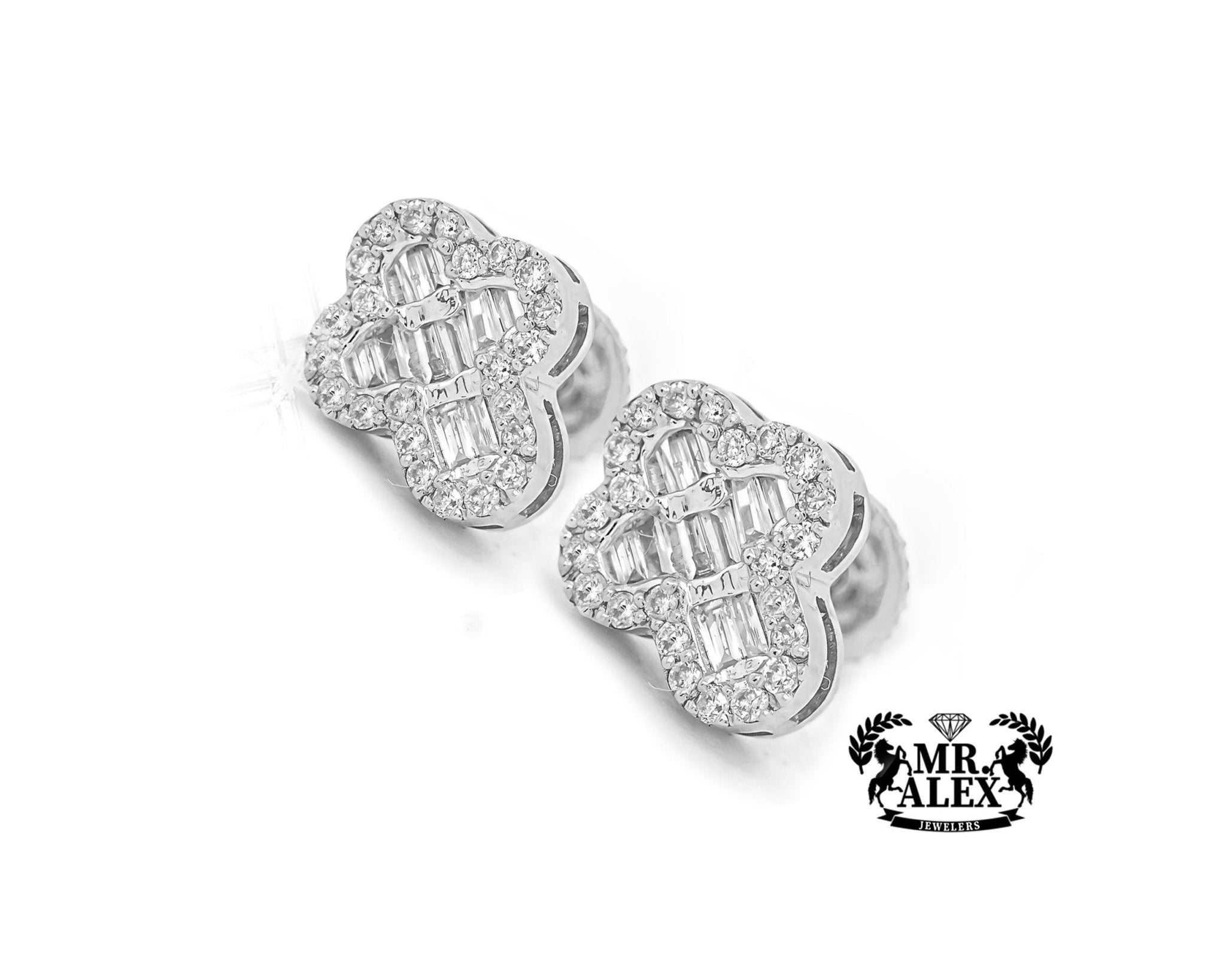 10k Gold Rounded Mini Cross Baguette Diamond Earrings 0.30ct - Mr. Alex Jewelry