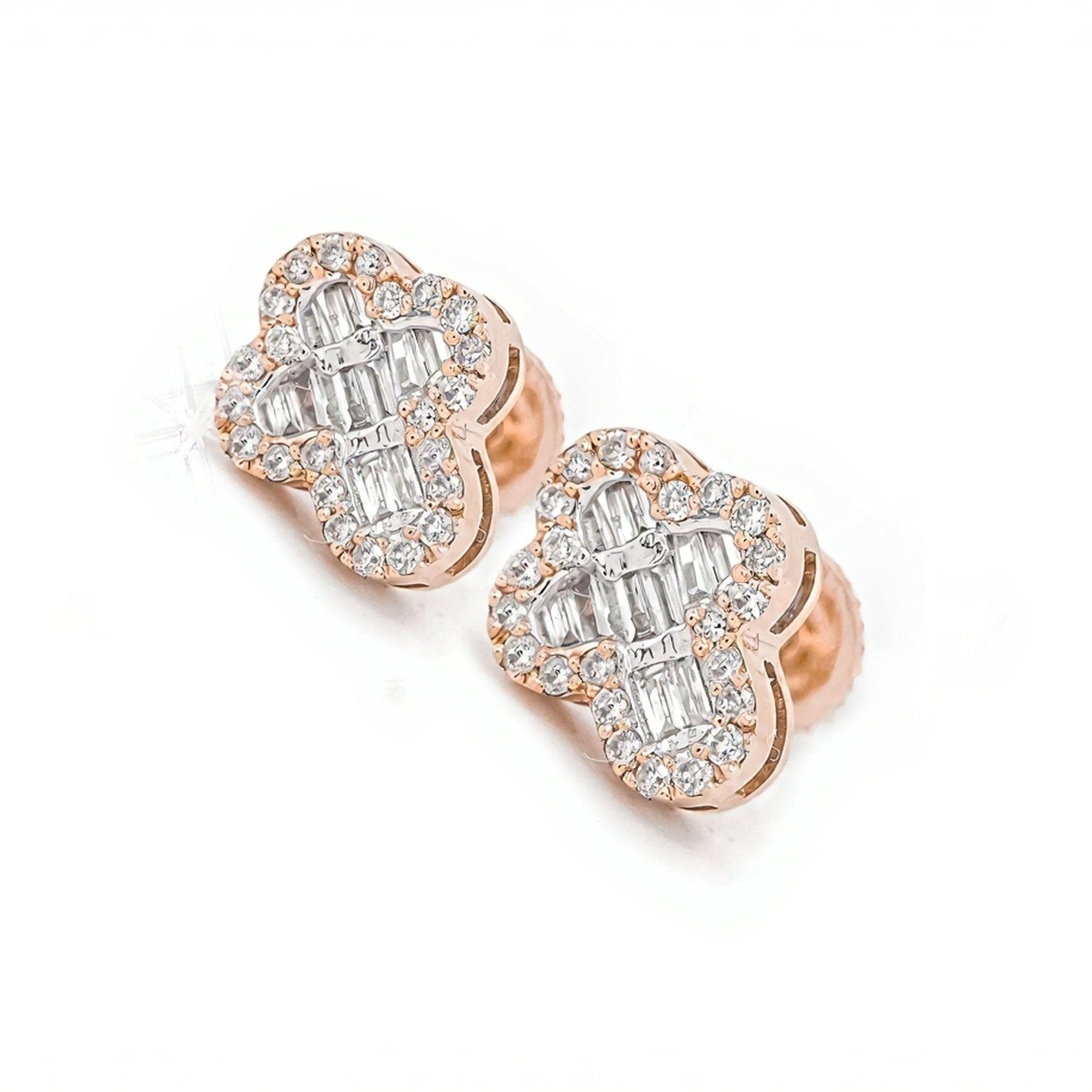 10k Gold Rounded Mini Cross Baguette Diamond Earrings 0.30ct - Mr. Alex Jewelry