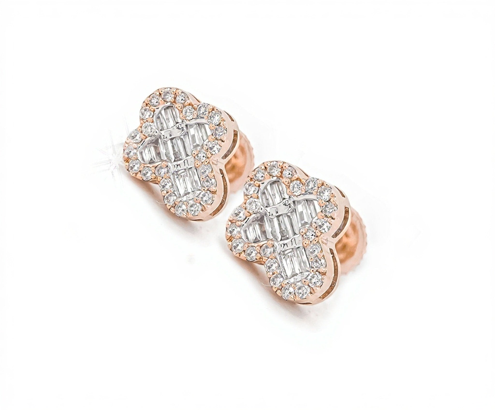 10k Gold Rounded Mini Cross Baguette Diamond Earrings 0.30ct - Mr. Alex Jewelry