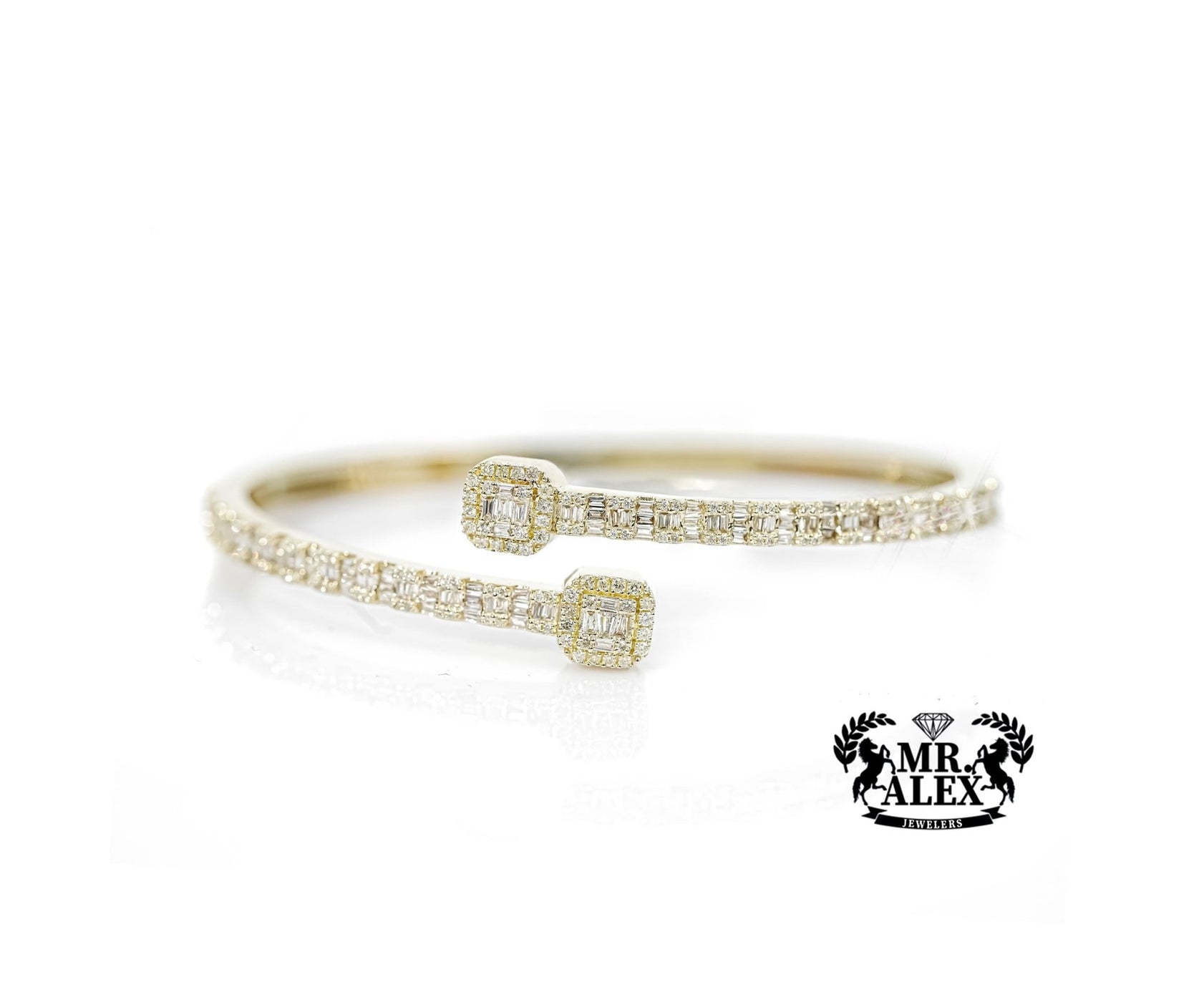 10k Gold Square Accent Diamond Bangle 1.75ct - Mr. Alex Jewelry