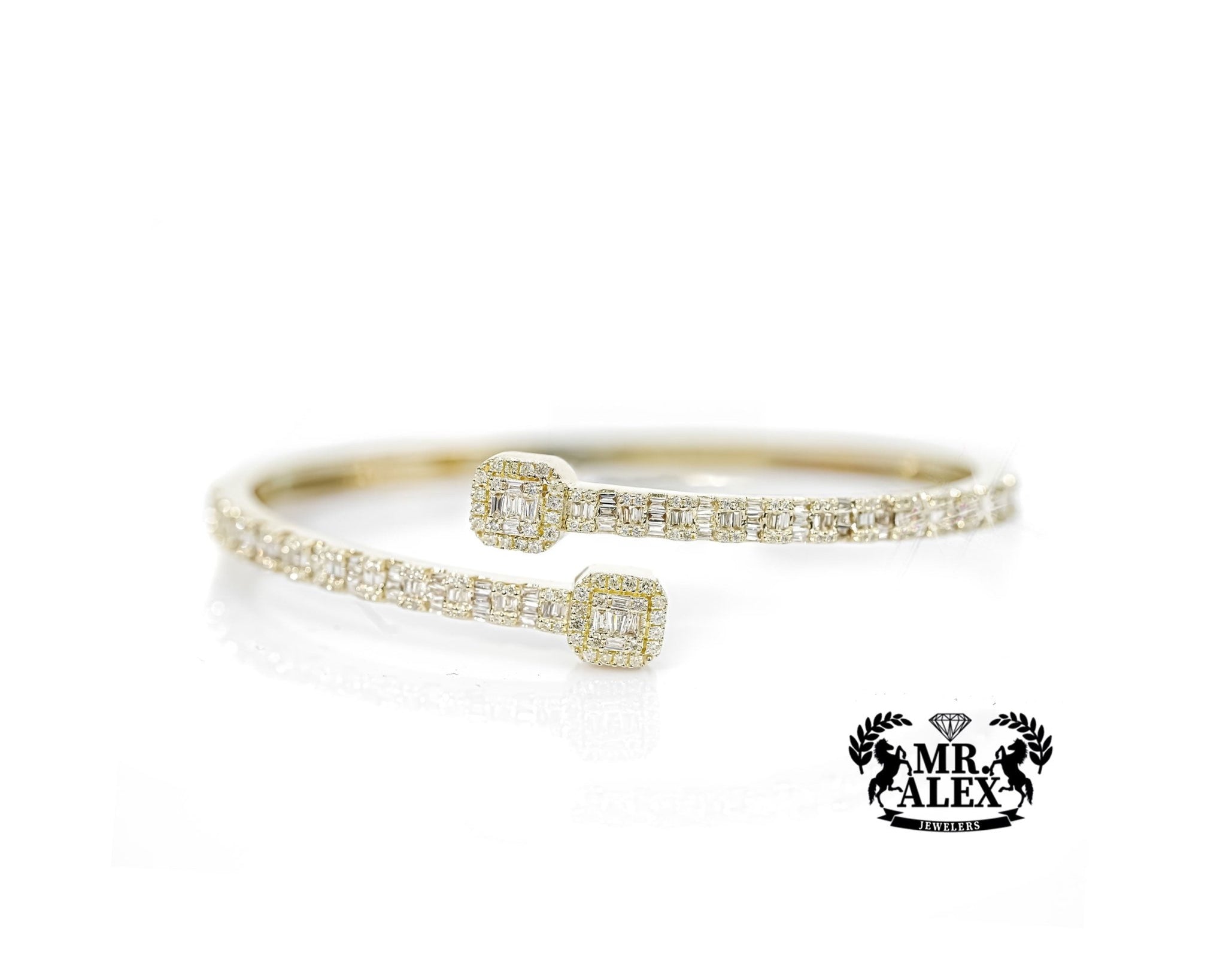 10k Gold Square Accent Diamond Bangle 1.75ct - Mr. Alex Jewelry