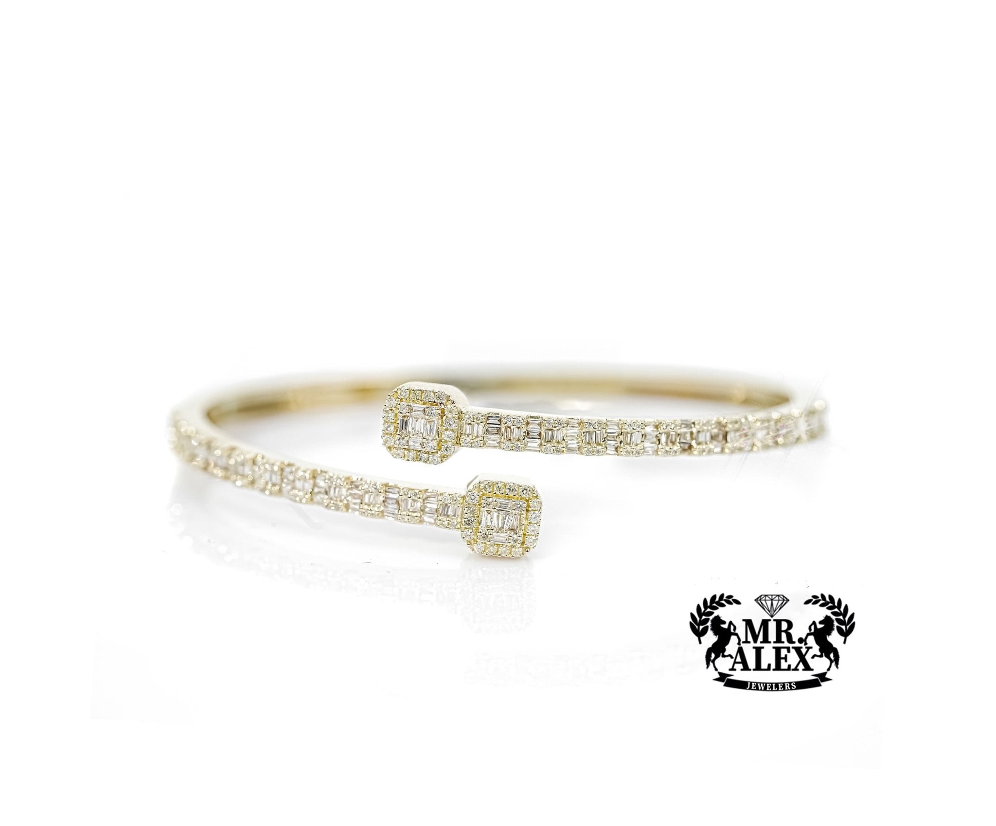 10k Gold Square Accent Diamond Bangle 1.75ct - Mr. Alex Jewelry