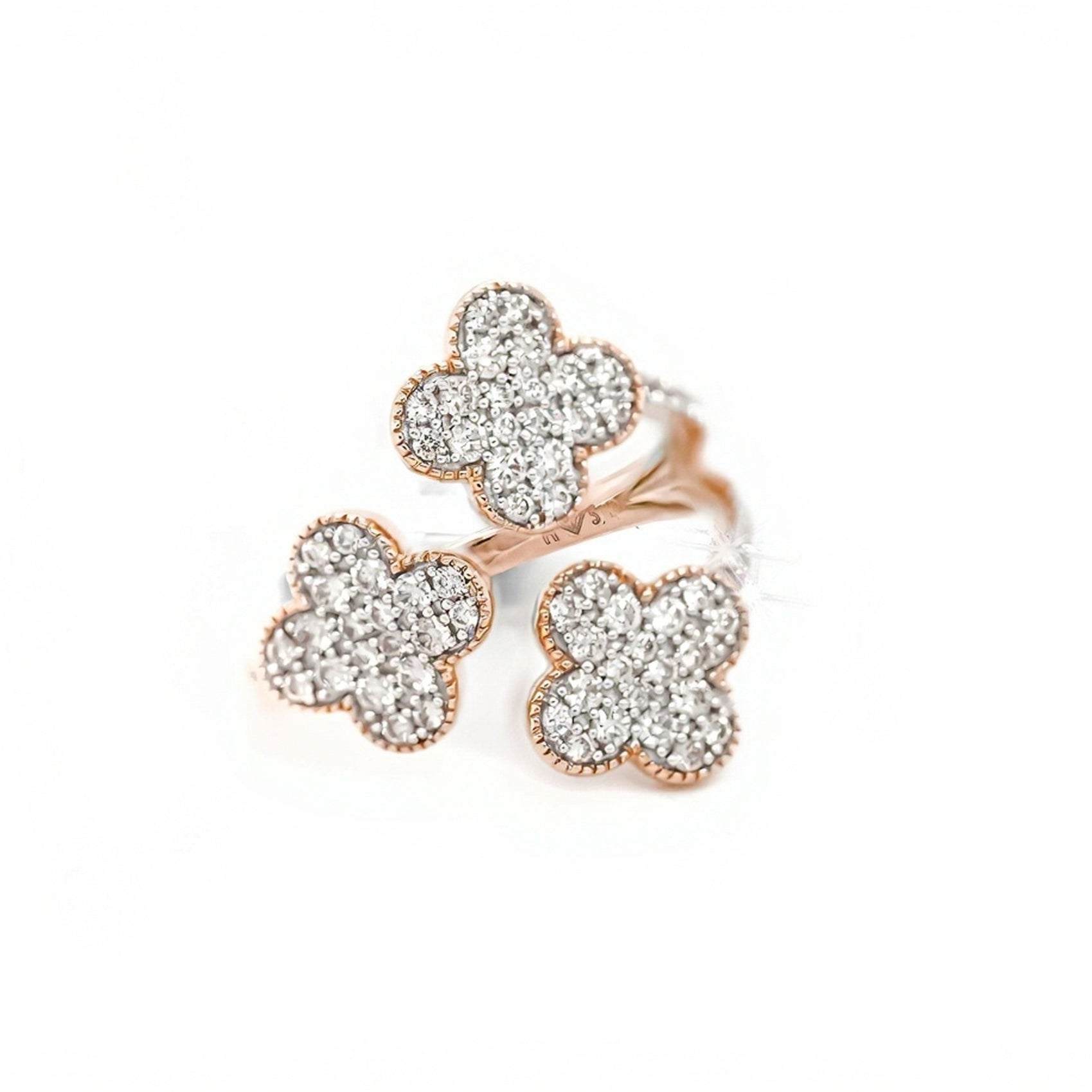 10k Triple Clover Design Ring with Sparkling Diamond Accents 0.85ct - Mr. Alex Jewelry