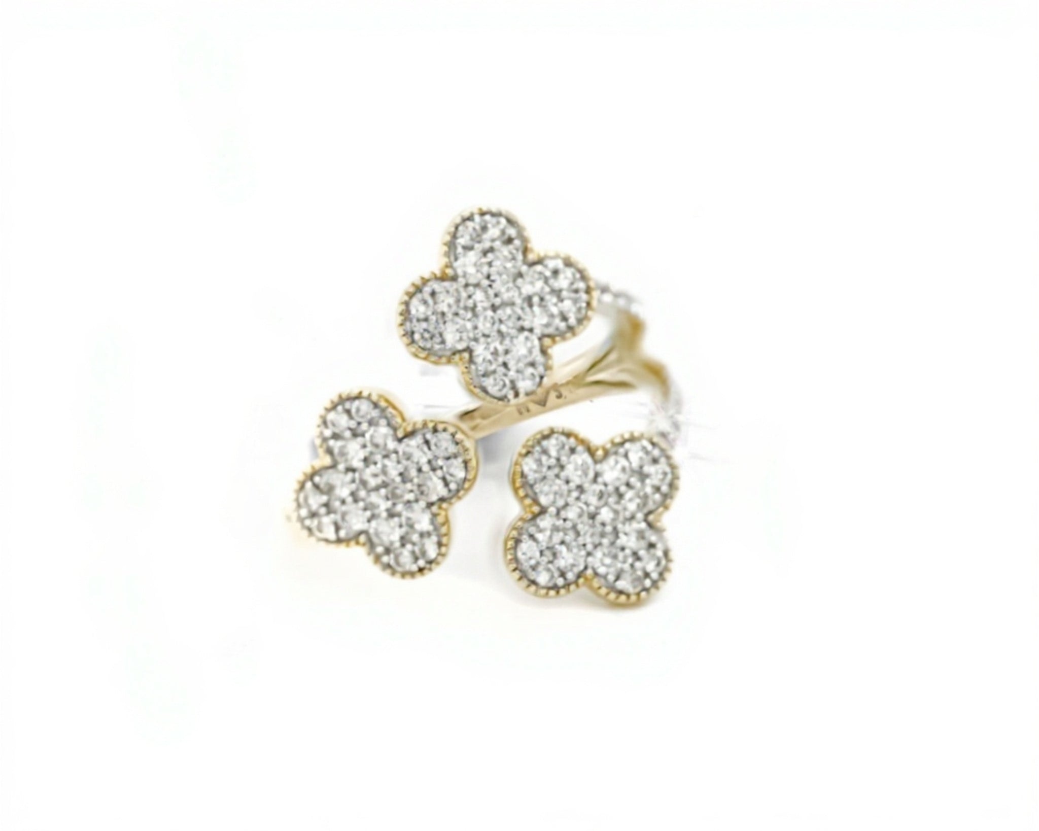10k Triple Clover Design Ring with Sparkling Diamond Accents 0.85ct - Mr. Alex Jewelry