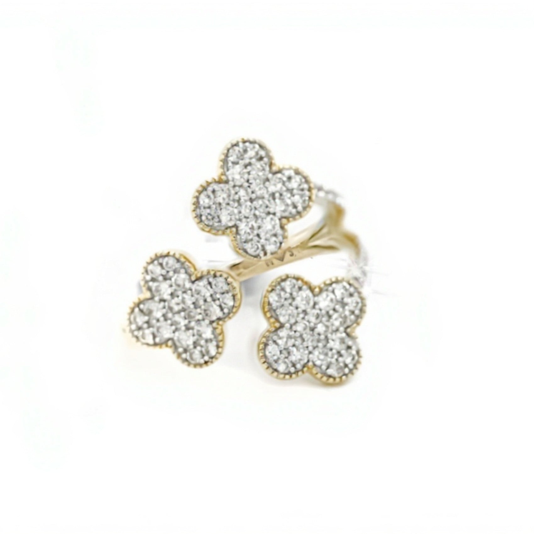10k Triple Clover Design Ring with Sparkling Diamond Accents 0.85ct - Mr. Alex Jewelry