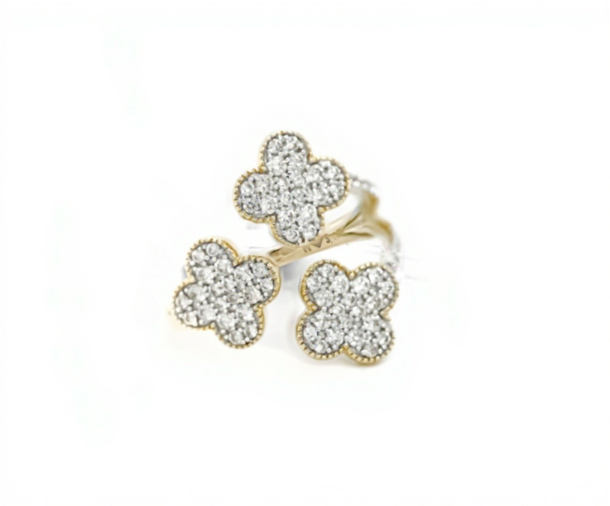10k Triple Clover Design Ring with Sparkling Diamond Accents 0.85ct - Mr. Alex Jewelry