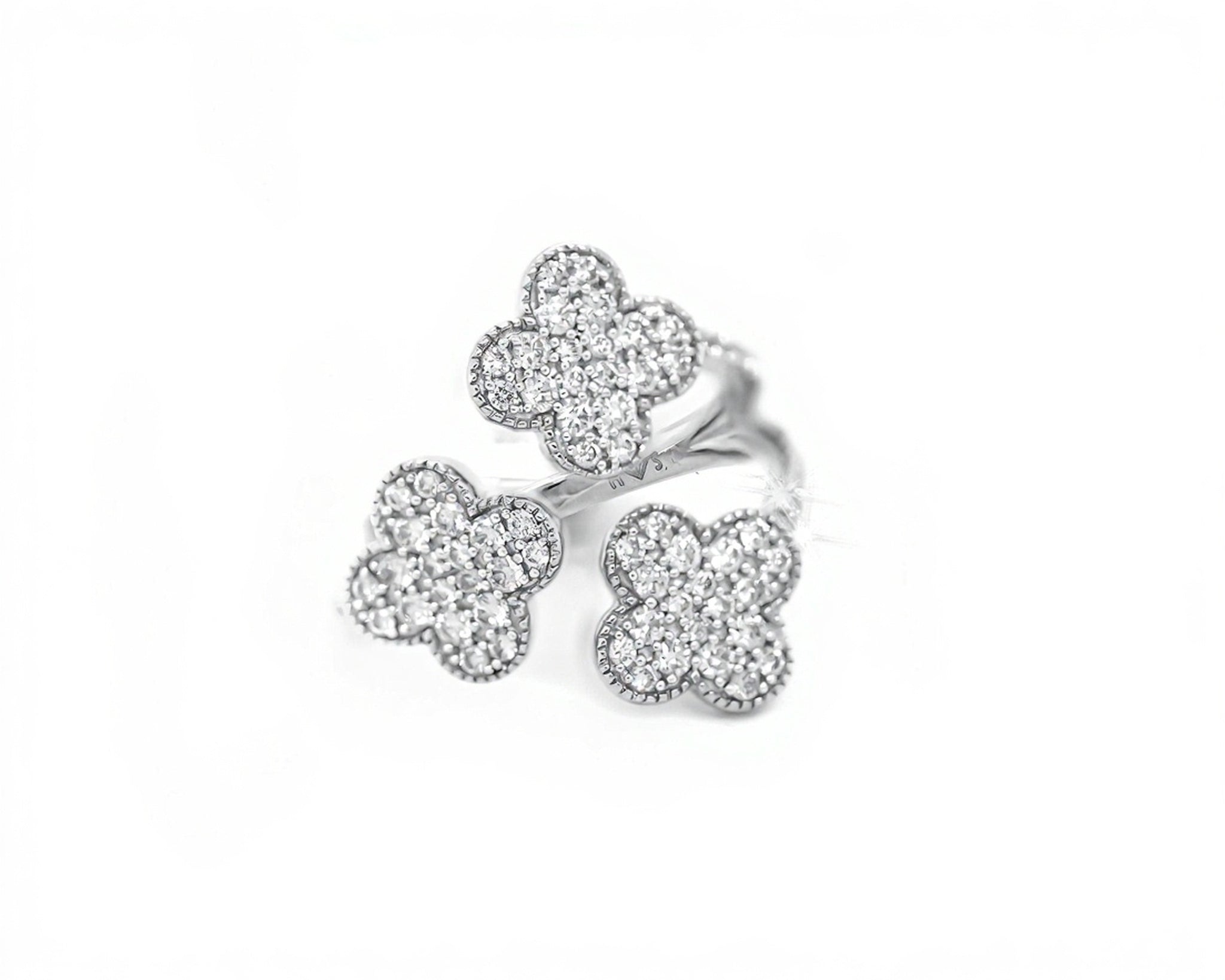 10k Triple Clover Design Ring with Sparkling Diamond Accents 0.85ct - Mr. Alex Jewelry