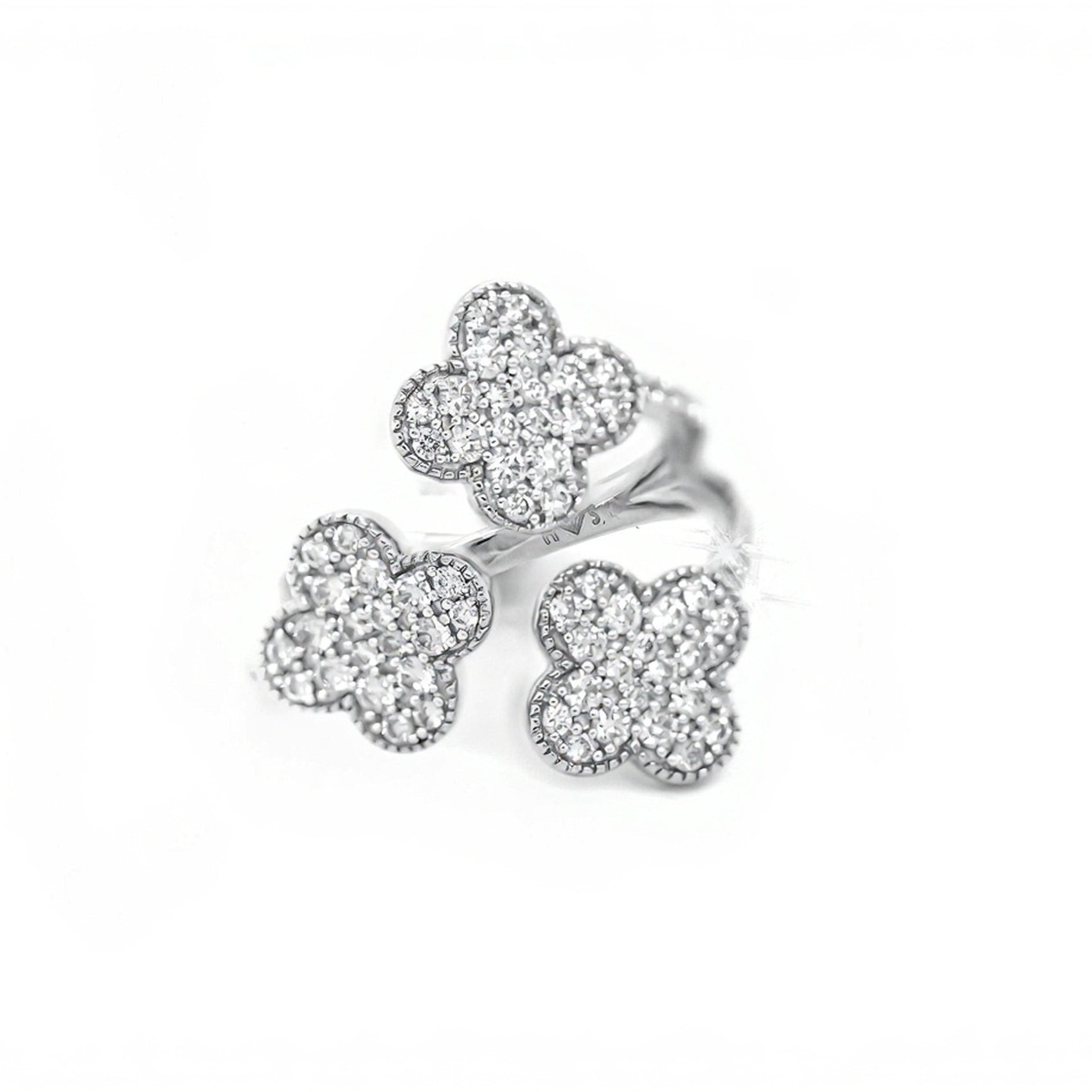 10k Triple Clover Design Ring with Sparkling Diamond Accents 0.85ct - Mr. Alex Jewelry