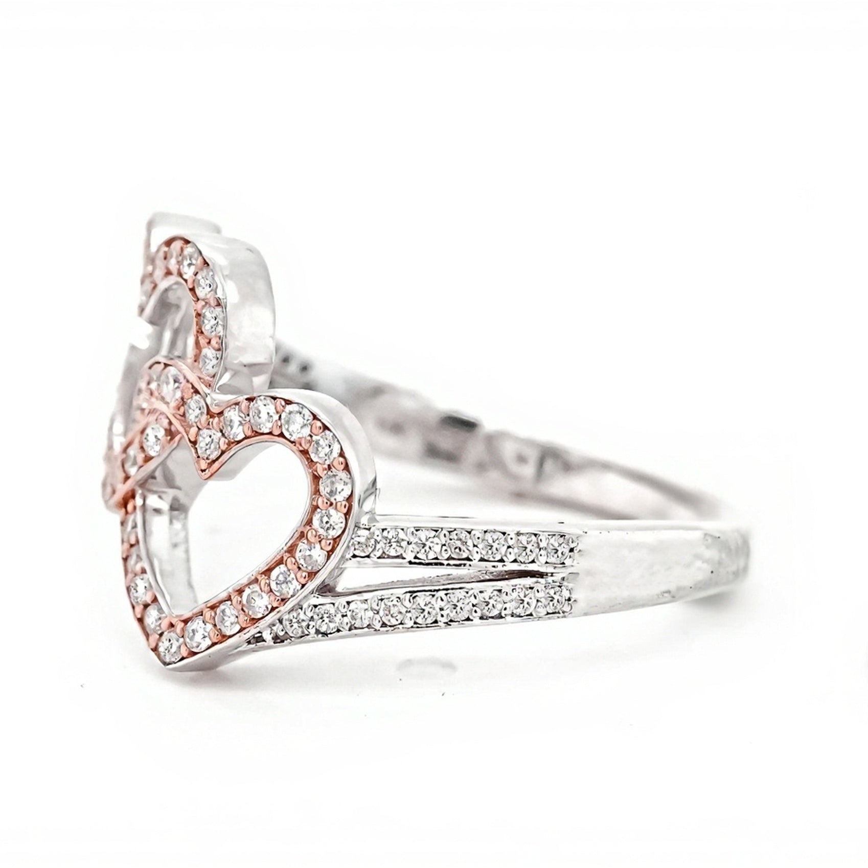 10k White and Rose Gold Entwined Hearts Diamond Ring 0.45ct - Mr. Alex Jewelry
