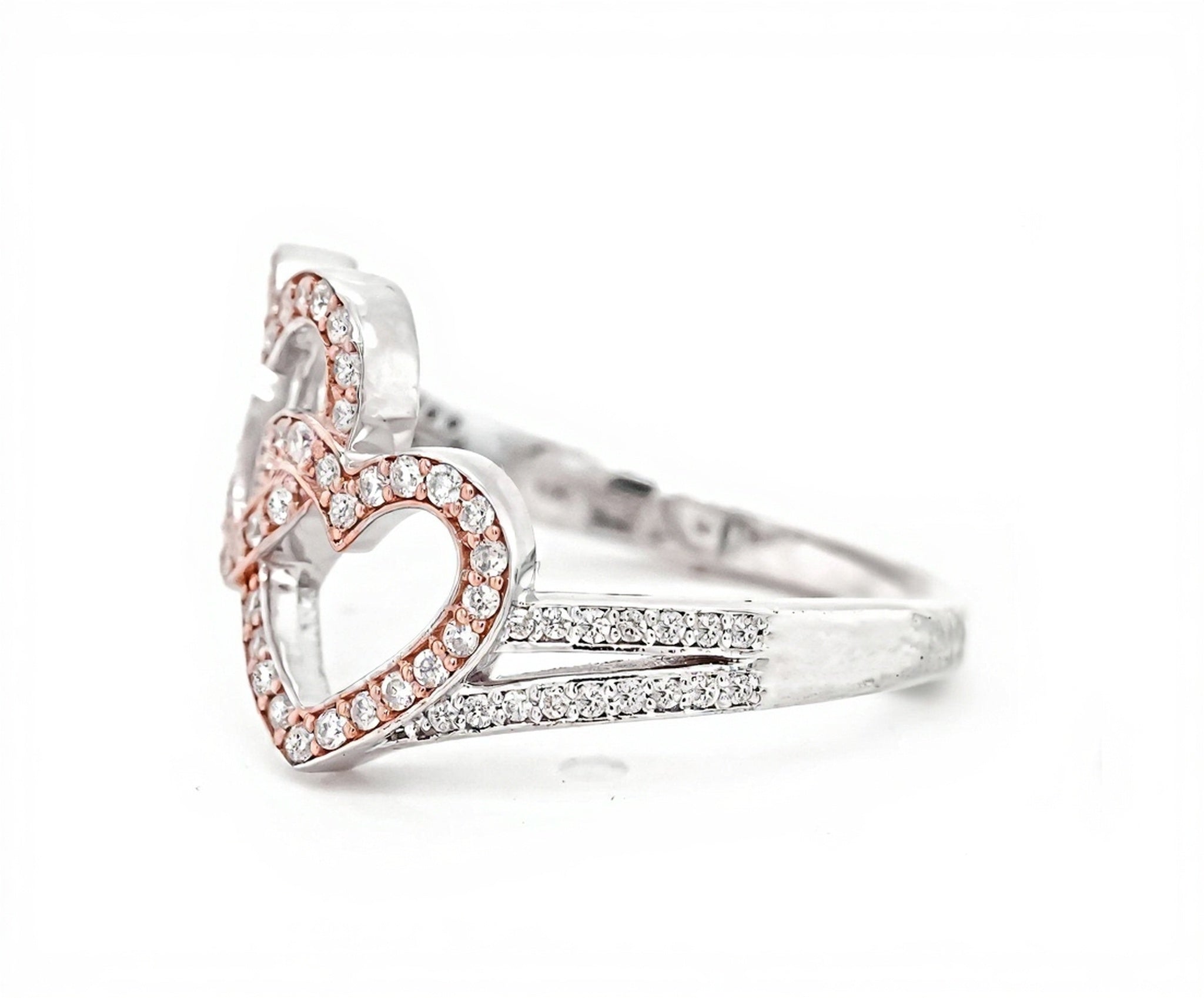 10k White and Rose Gold Entwined Hearts Diamond Ring 0.45ct - Mr. Alex Jewelry