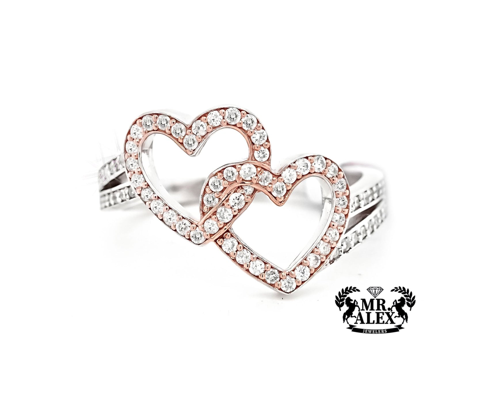 10k White and Rose Gold Entwined Hearts Diamond Ring 0.45ct - Mr. Alex Jewelry