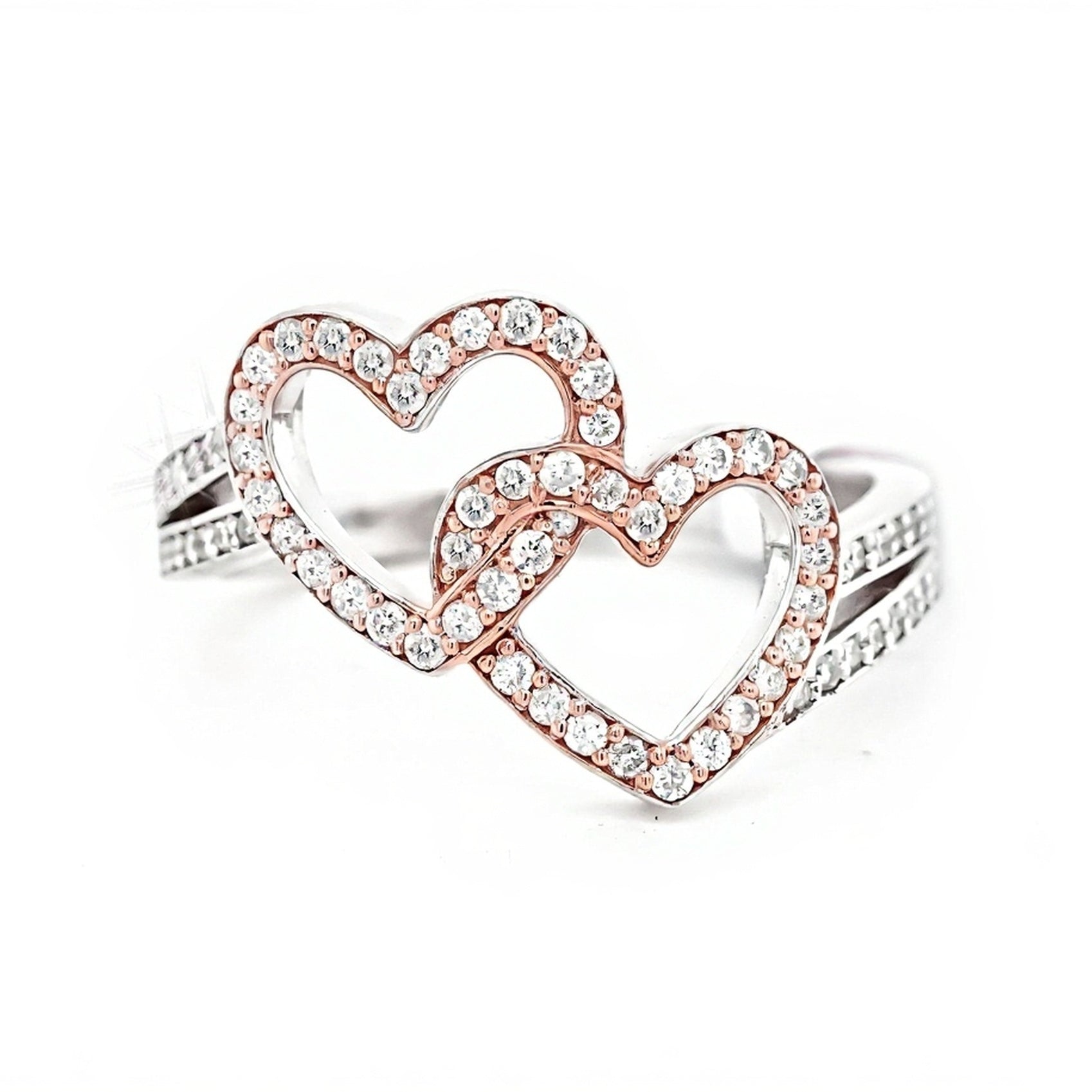 10k White and Rose Gold Entwined Hearts Diamond Ring 0.45ct - Mr. Alex Jewelry