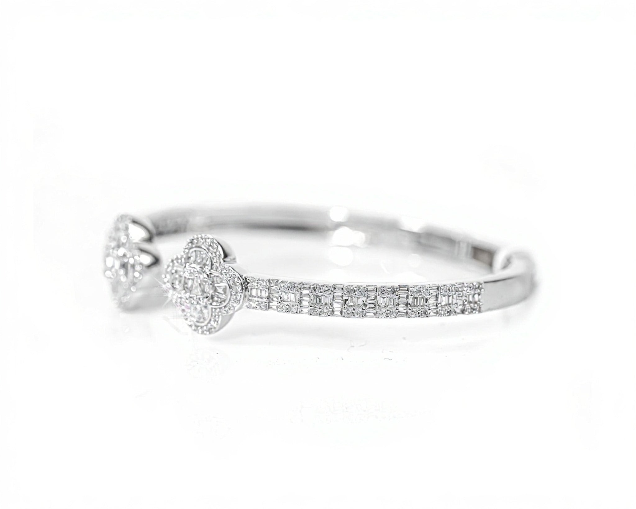 10k White Gold Clover & Baguette Diamond Bangle 2.25ct - Mr. Alex Jewelry