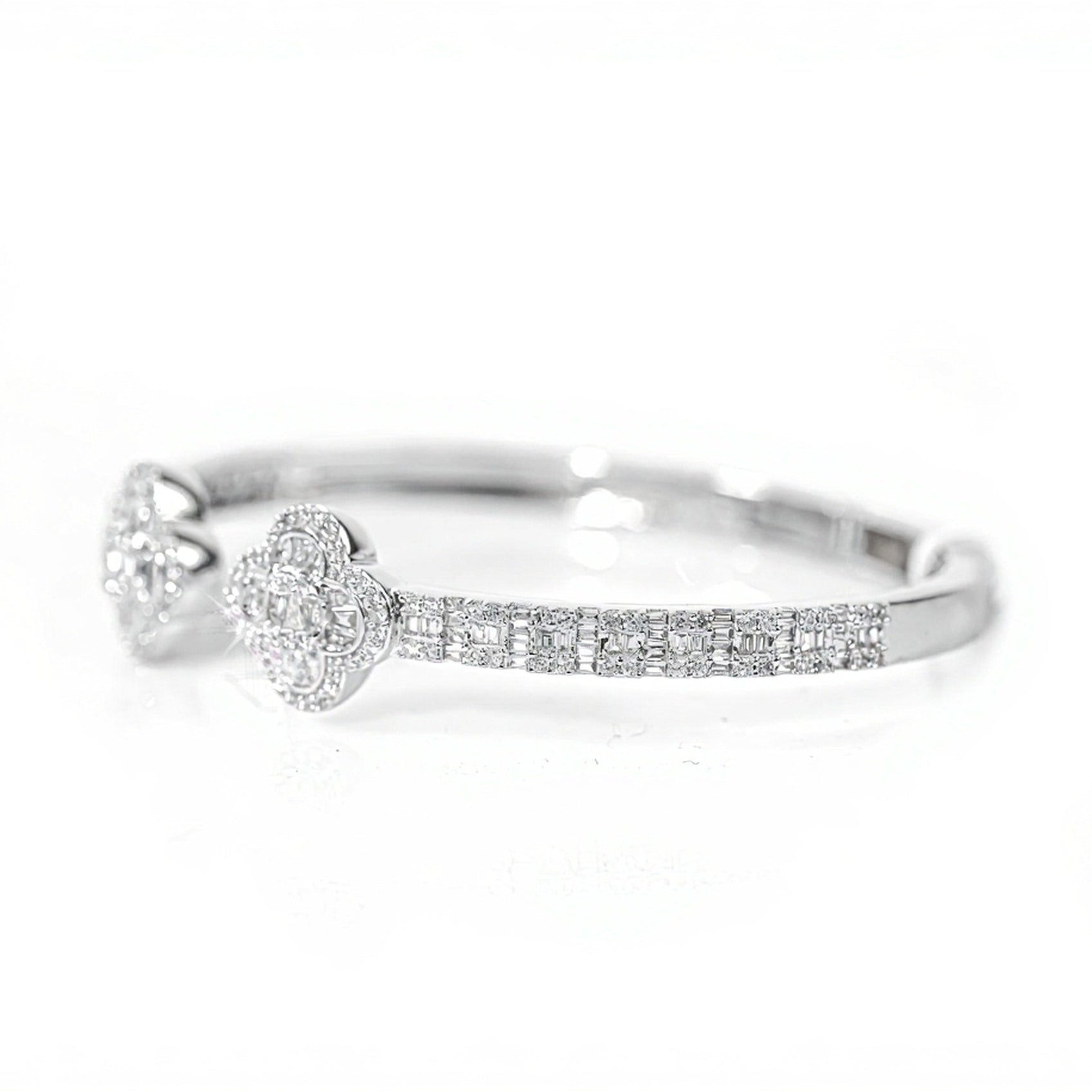 10k White Gold Clover & Baguette Diamond Bangle 2.25ct - Mr. Alex Jewelry
